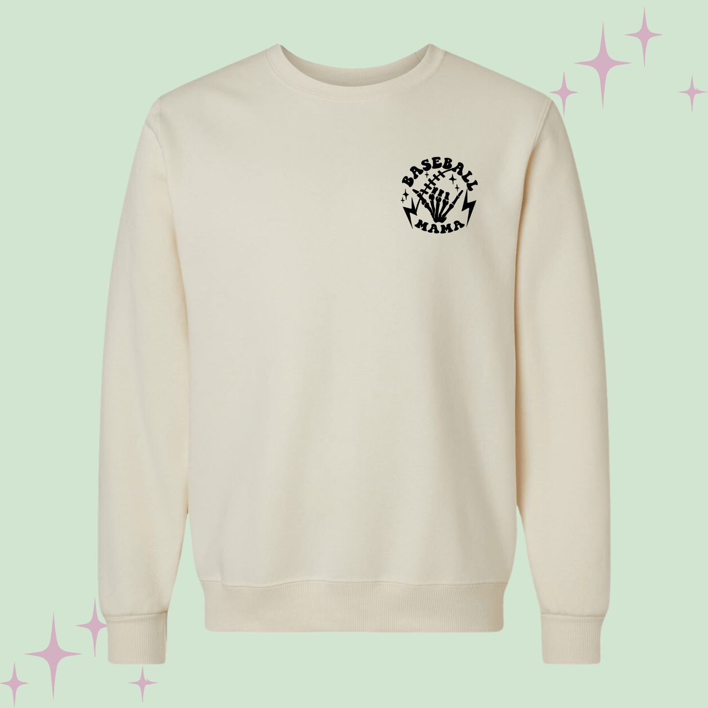 Baseball Mama Cream Soft Sweatshirt with Front and Back Graphics