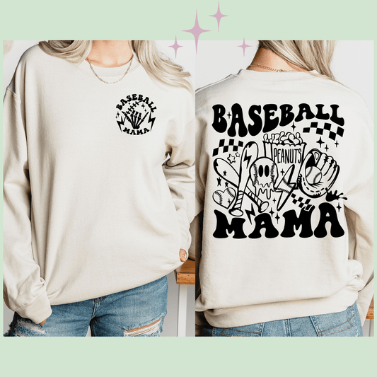 Baseball Mama Cream Soft Sweatshirt with Front and Back Graphics