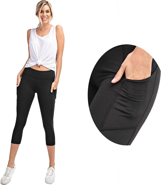 Black Capri Length Yoga Leggings with Pockets