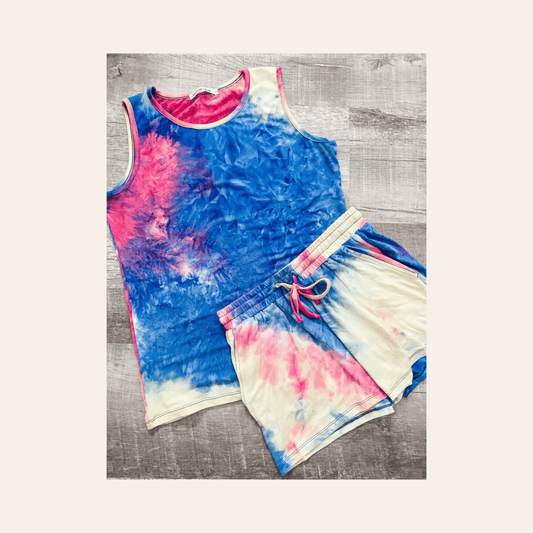 Dreamscape Tie Dye Comfortable Women's Tank Top Short Set