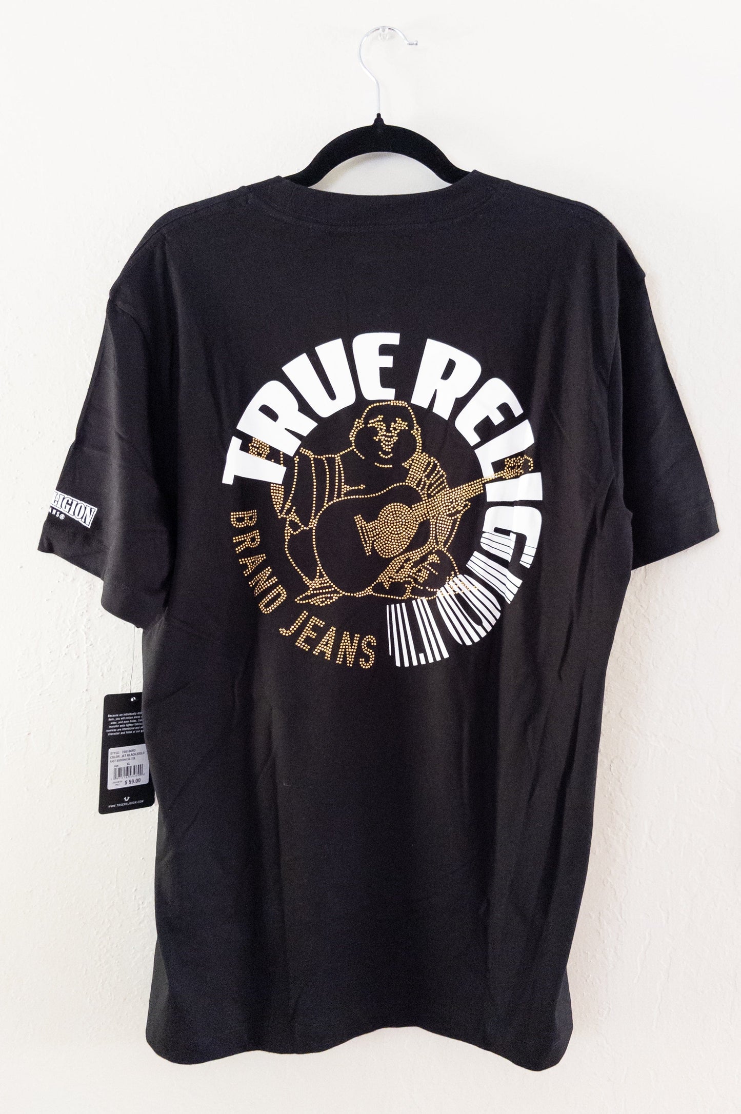 True Religion Black with Gold Bling Buddha T-Shirt