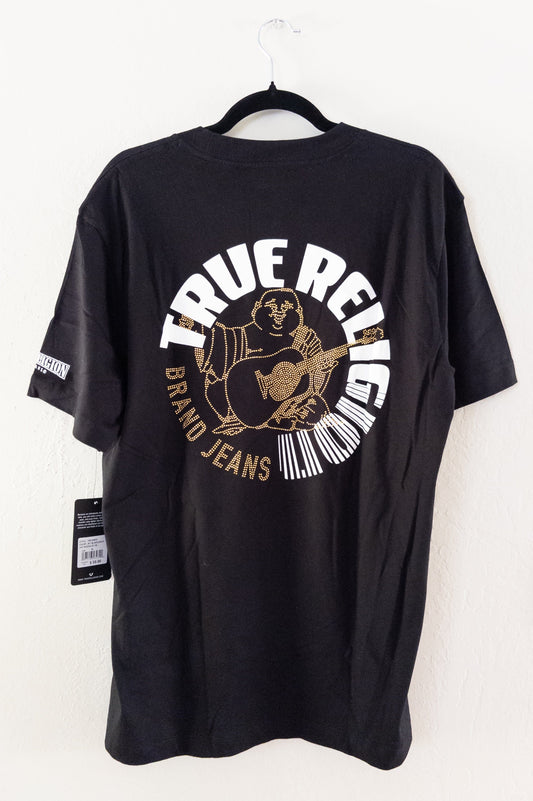 True Religion Black with Gold Bling Buddha T-Shirt