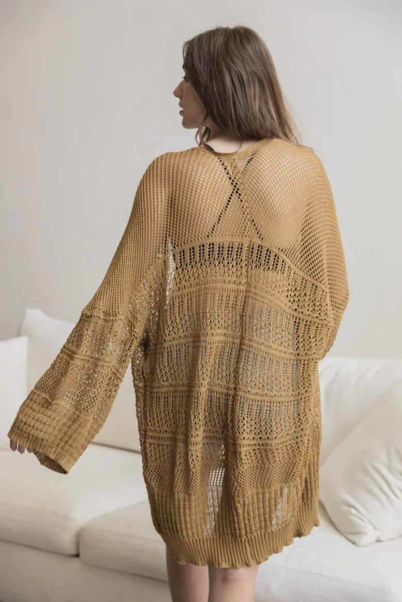 Women's Elegant Knit Open Front Cardigan Sweater in Brown or Black