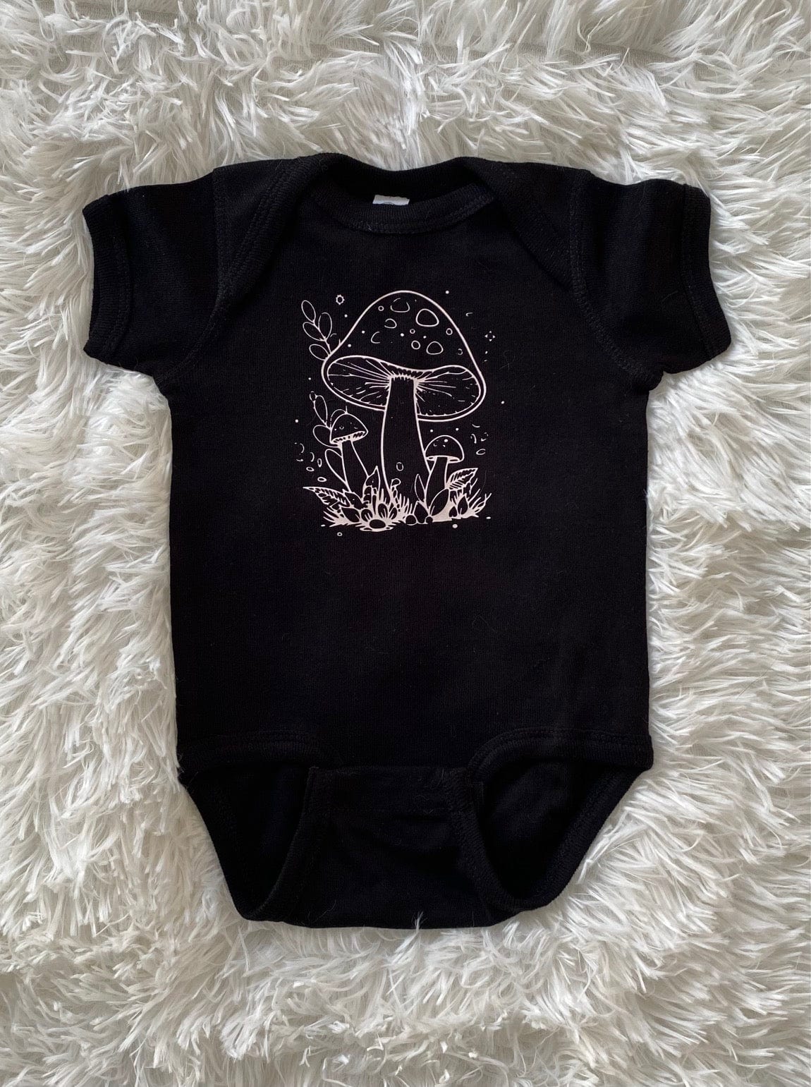 Woodland Mushroom Snuggle Baby Onesie inBlack
