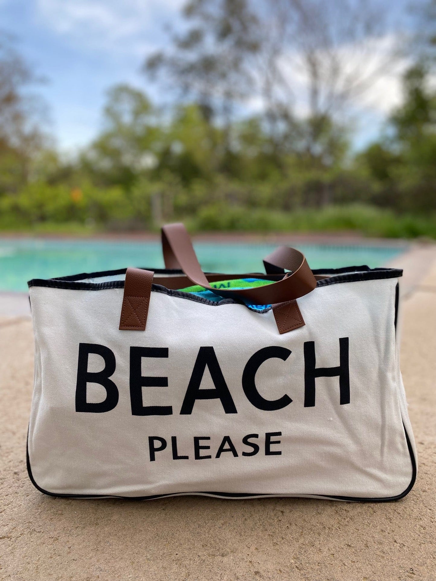 Beach Please Large Canvas Tote Bag