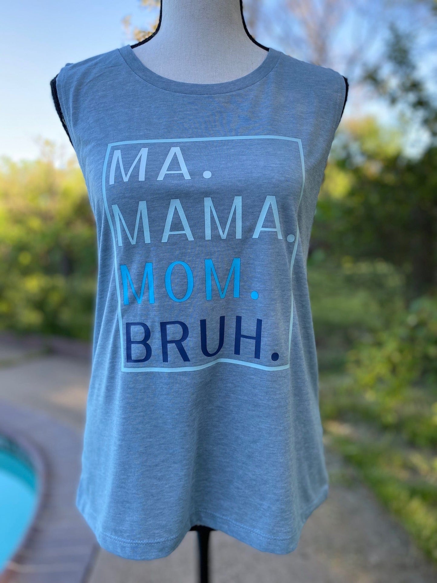 Ma Mama Mom Bruh Tank Top in Stonewashed Blue