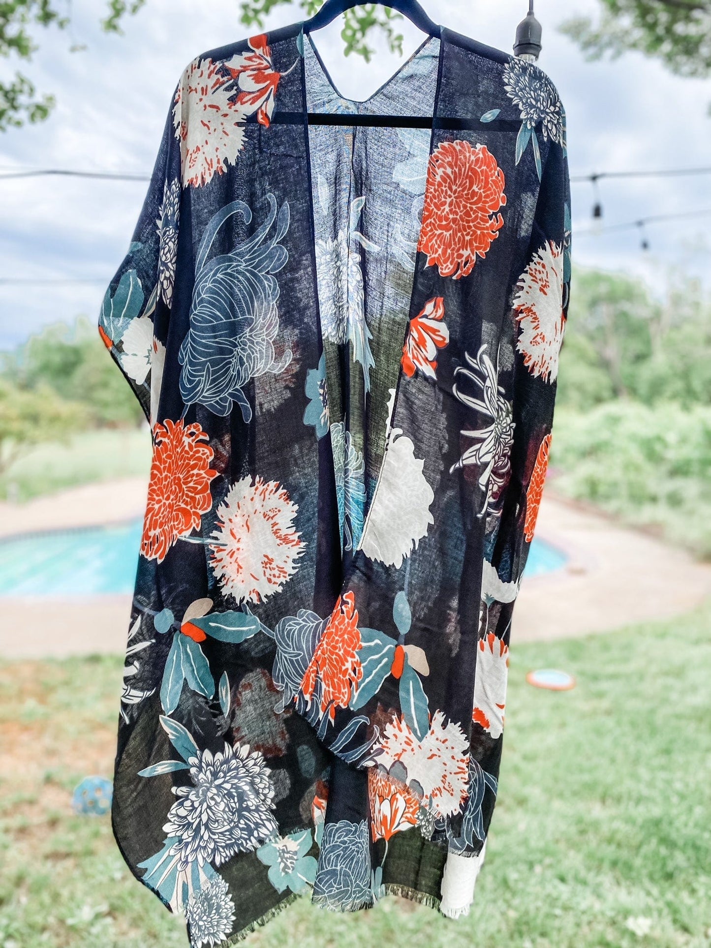 Black Tropical Floral Kimono Cover-Up