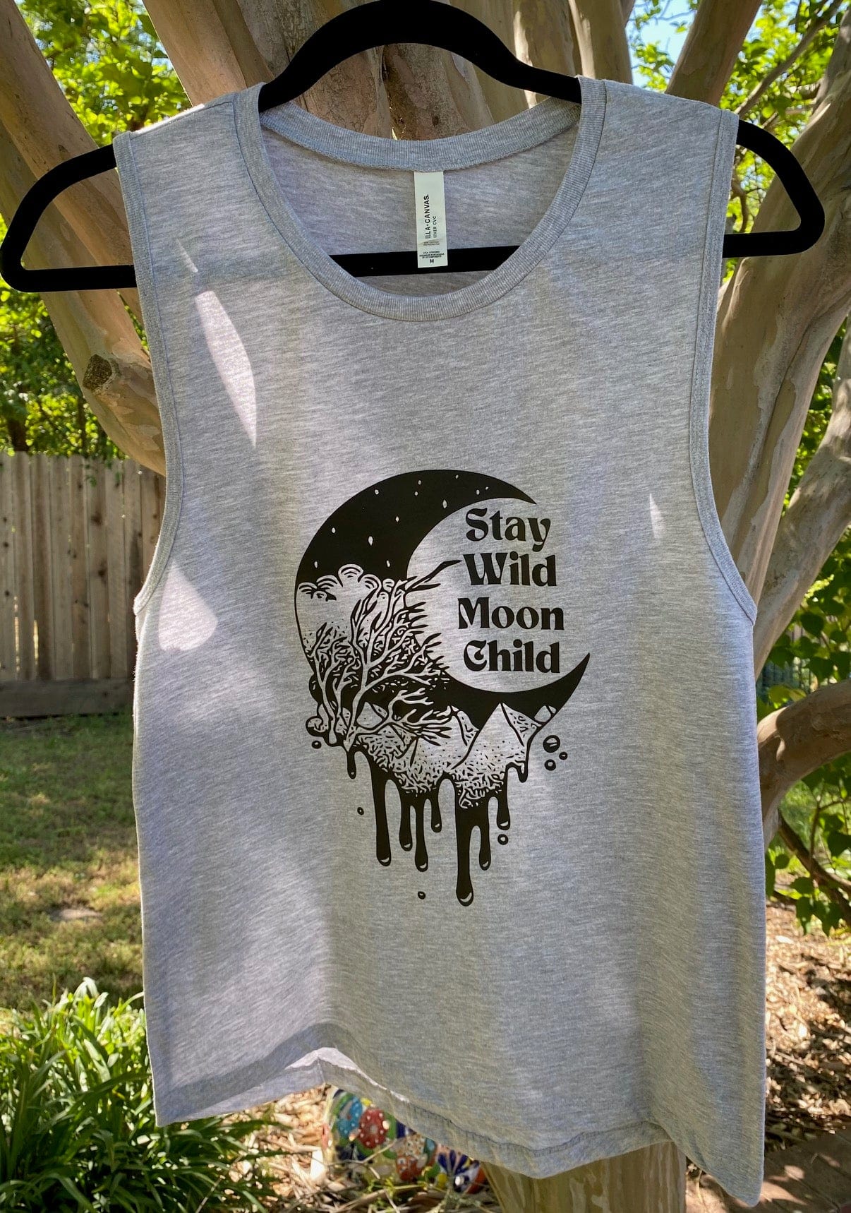Stay Wild Moon Child Graphic Gray Muscle Tank Top