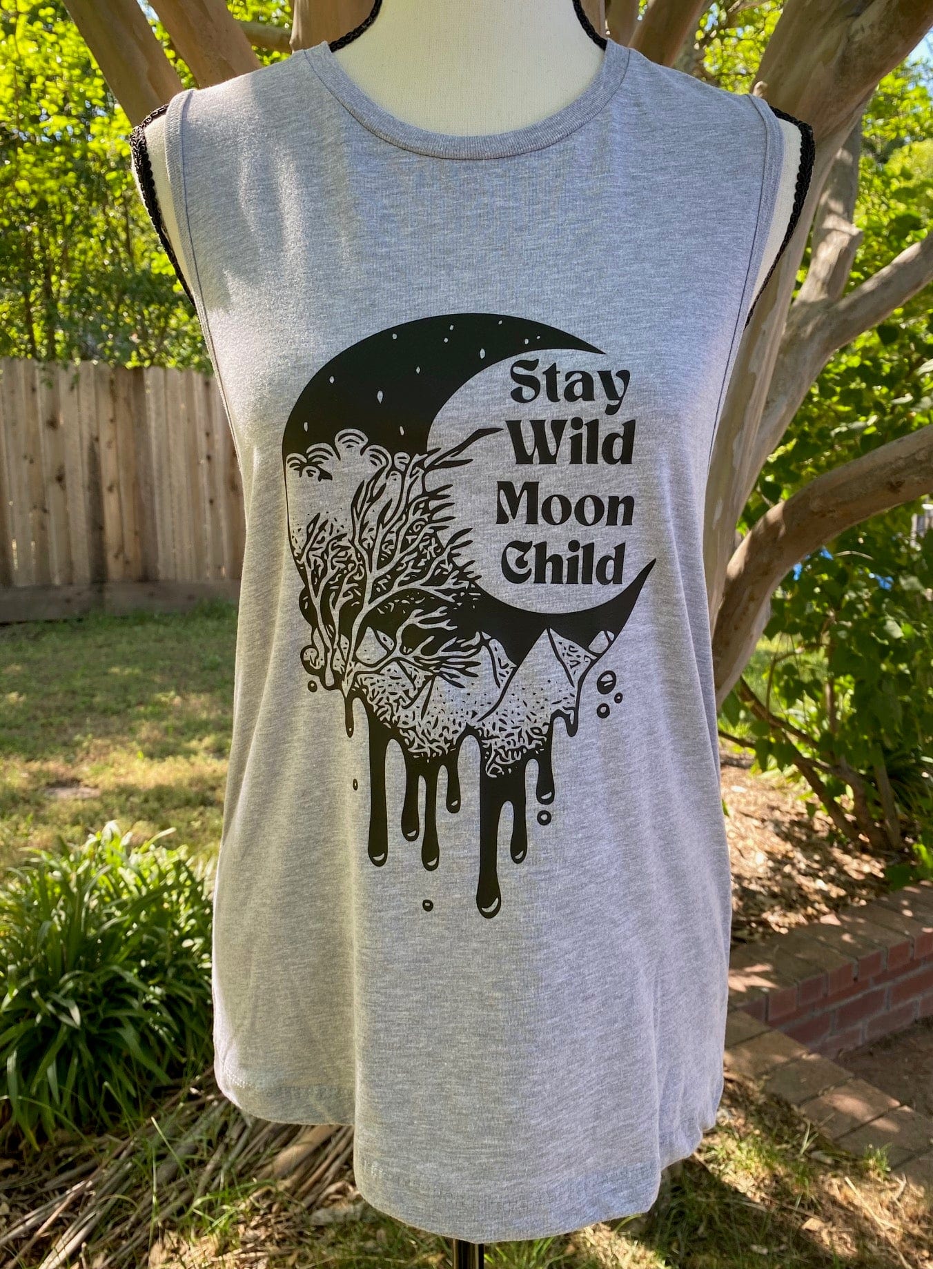 Stay Wild Moon Child Graphic Gray Muscle Tank Top