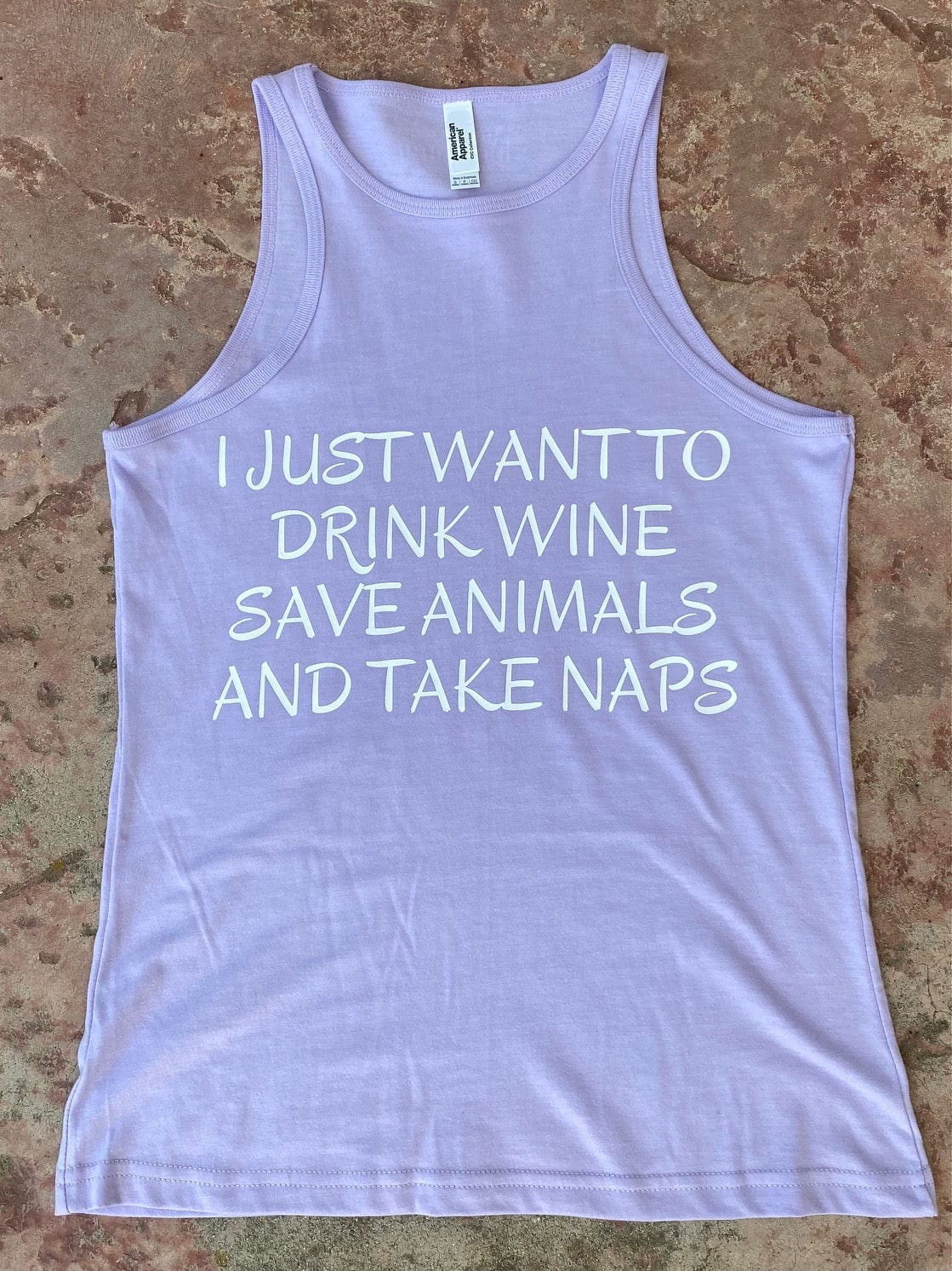 I Just Want To Drink Wine Save Animals And Take Naps Lilac Tank Top