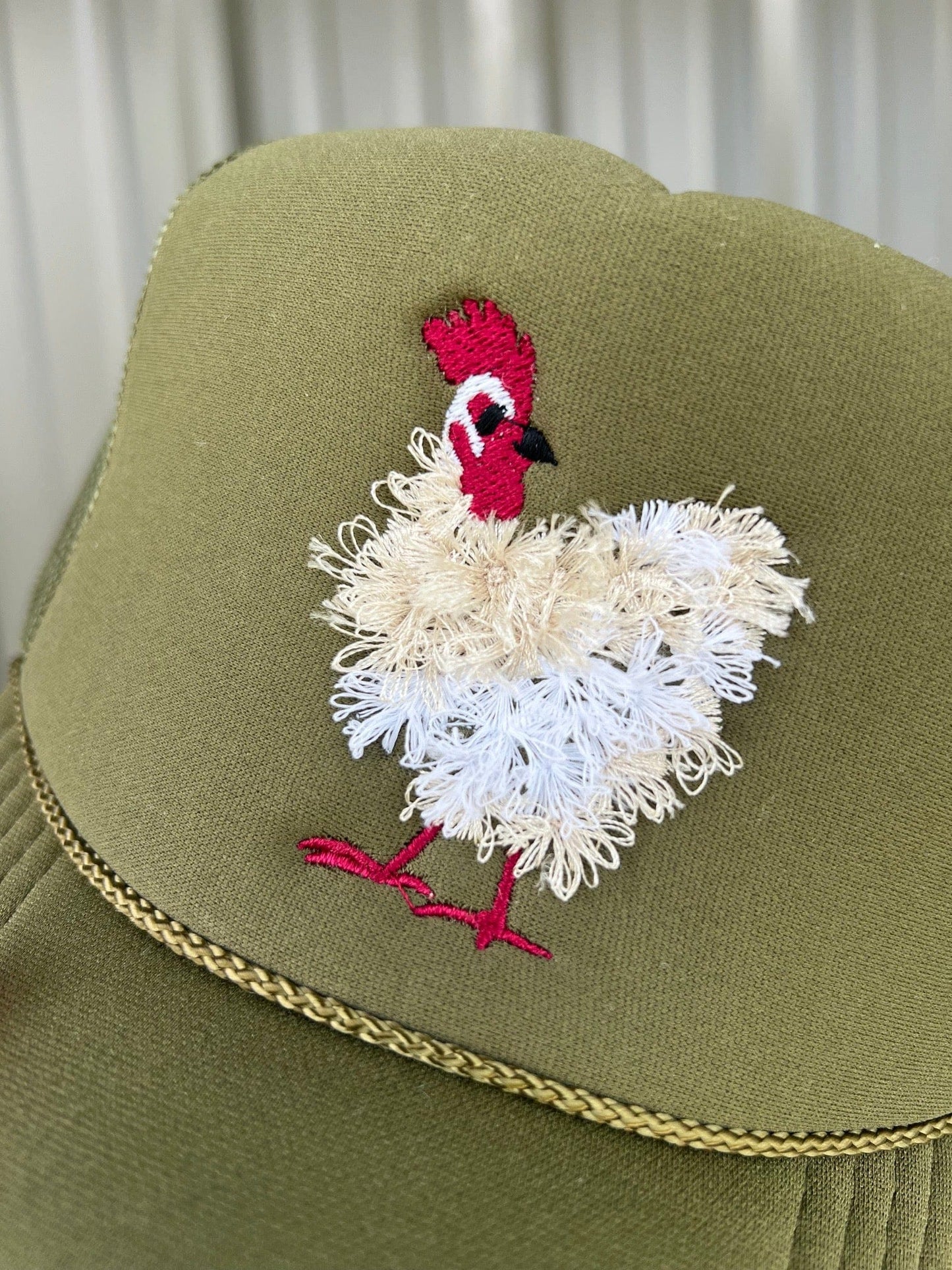 Mother Clucker Fluffy Chicken Embroidered Olive Green Trucker Hat