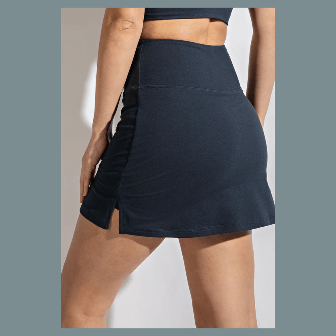High Waist Shadow Black Spandex Skort with Pockets - Summer Mini