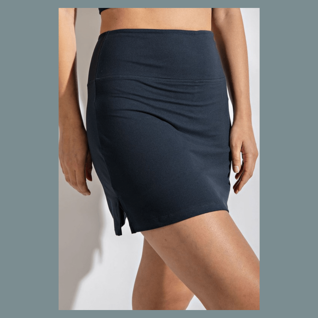 High Waist Shadow Black Spandex Skort with Pockets - Summer Mini