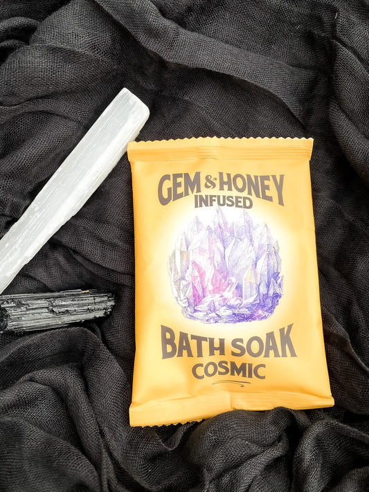 Cosmic Sea Salt Mineral Bath Soak with Quartz Charged Salt, Honey and Orange Oils - 2.5 oz