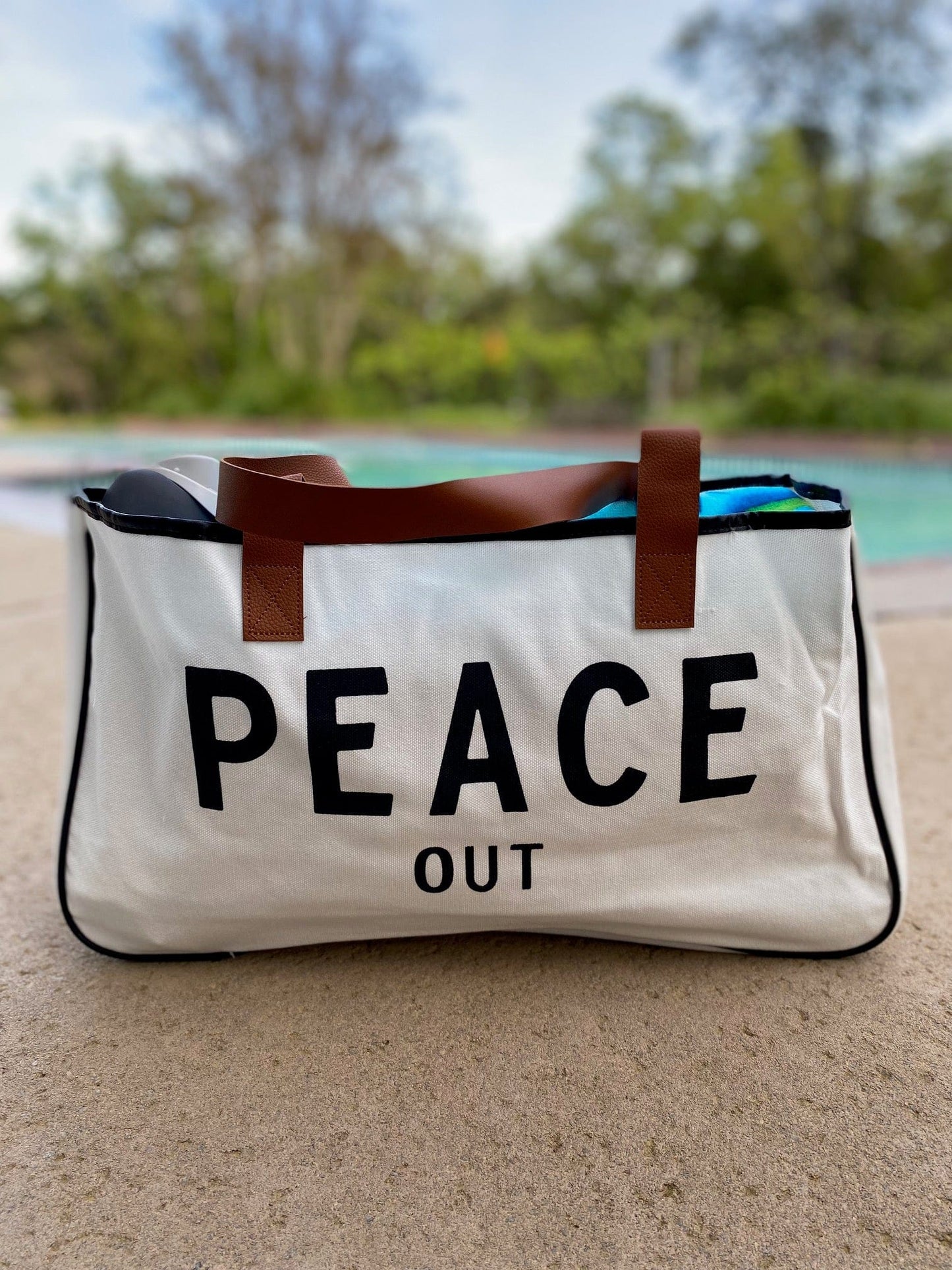 Chic Canvas Slip On Tote Bag with Vegan Leather - PEACE OUT