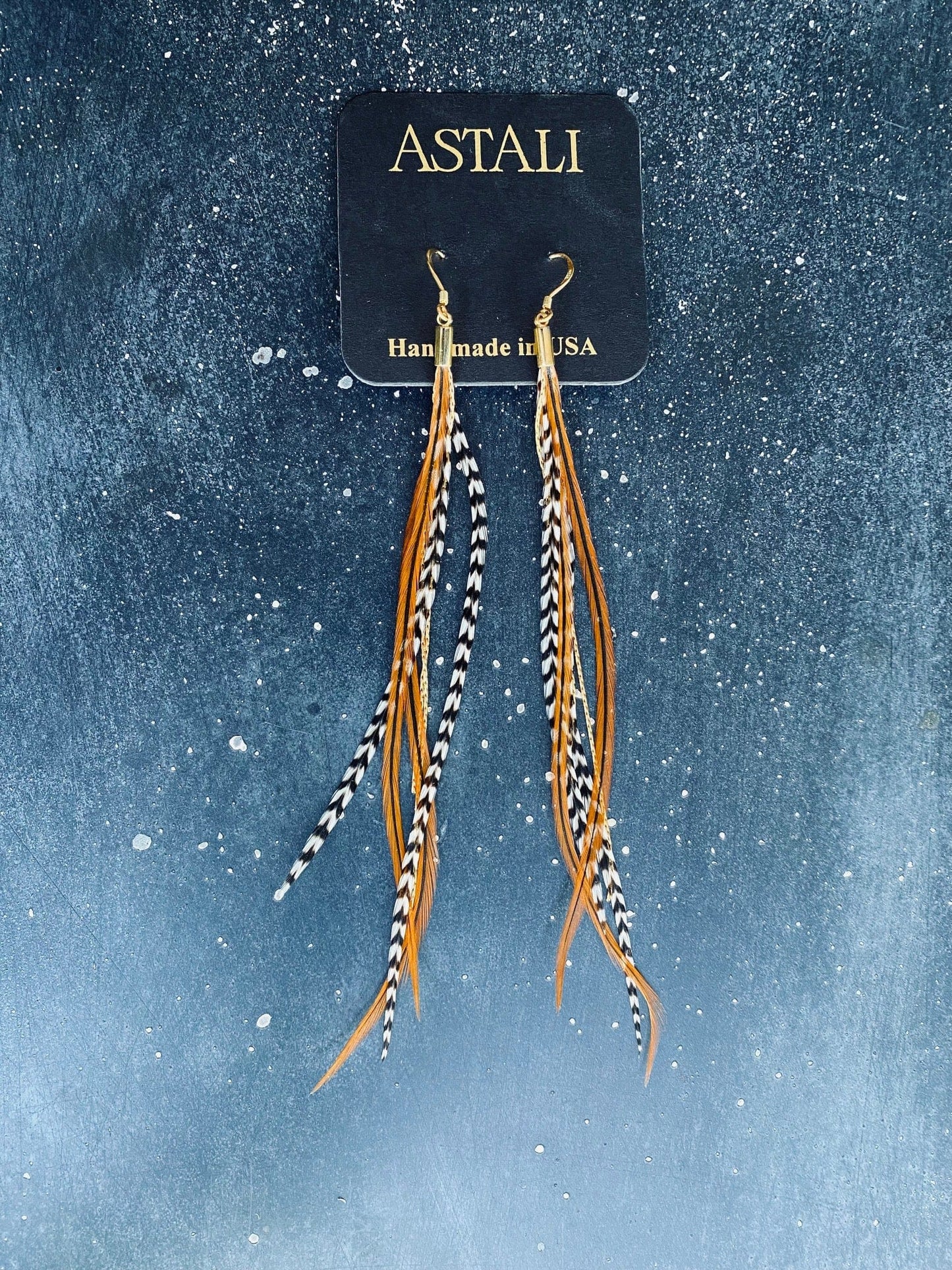 Coque Rooster Feather Earrings with Gold Chains - 14K Gold Fill Ear Wires - Unisex