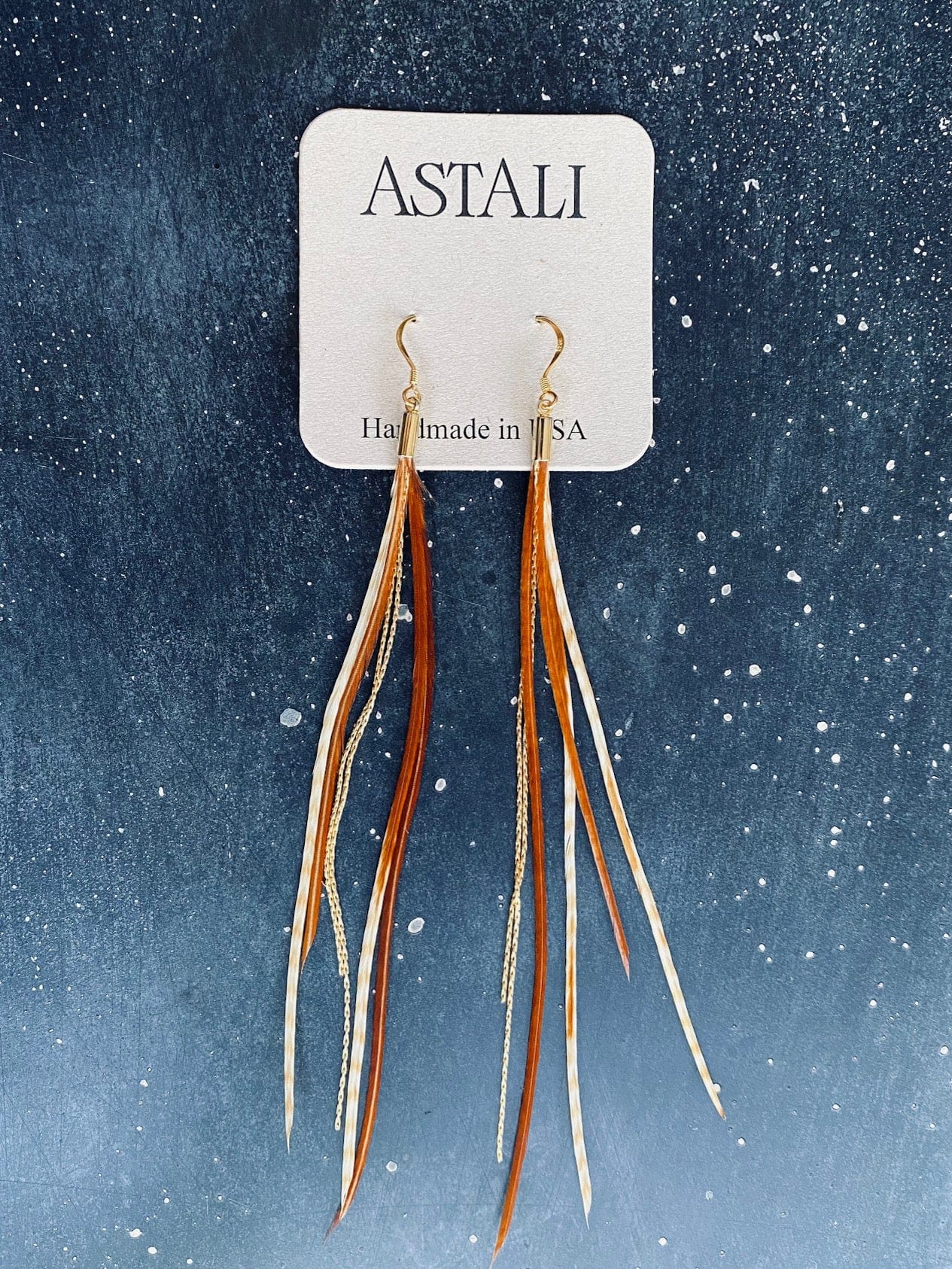 Gold Rooster Feather Natural Mix Earrings