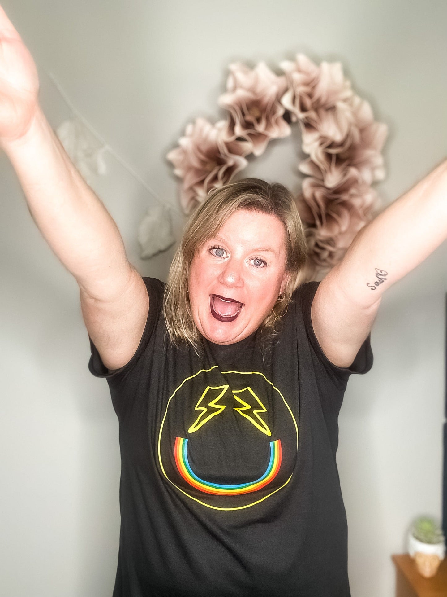 Rainbow Lightning Bolt Happy Eco-Friendly, Fair Trade Charcoal T-Shirt