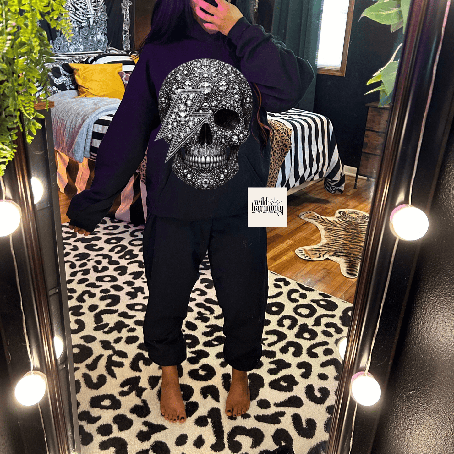 Faux Bling Skully Oversized Graphic TShirt or Hoodie