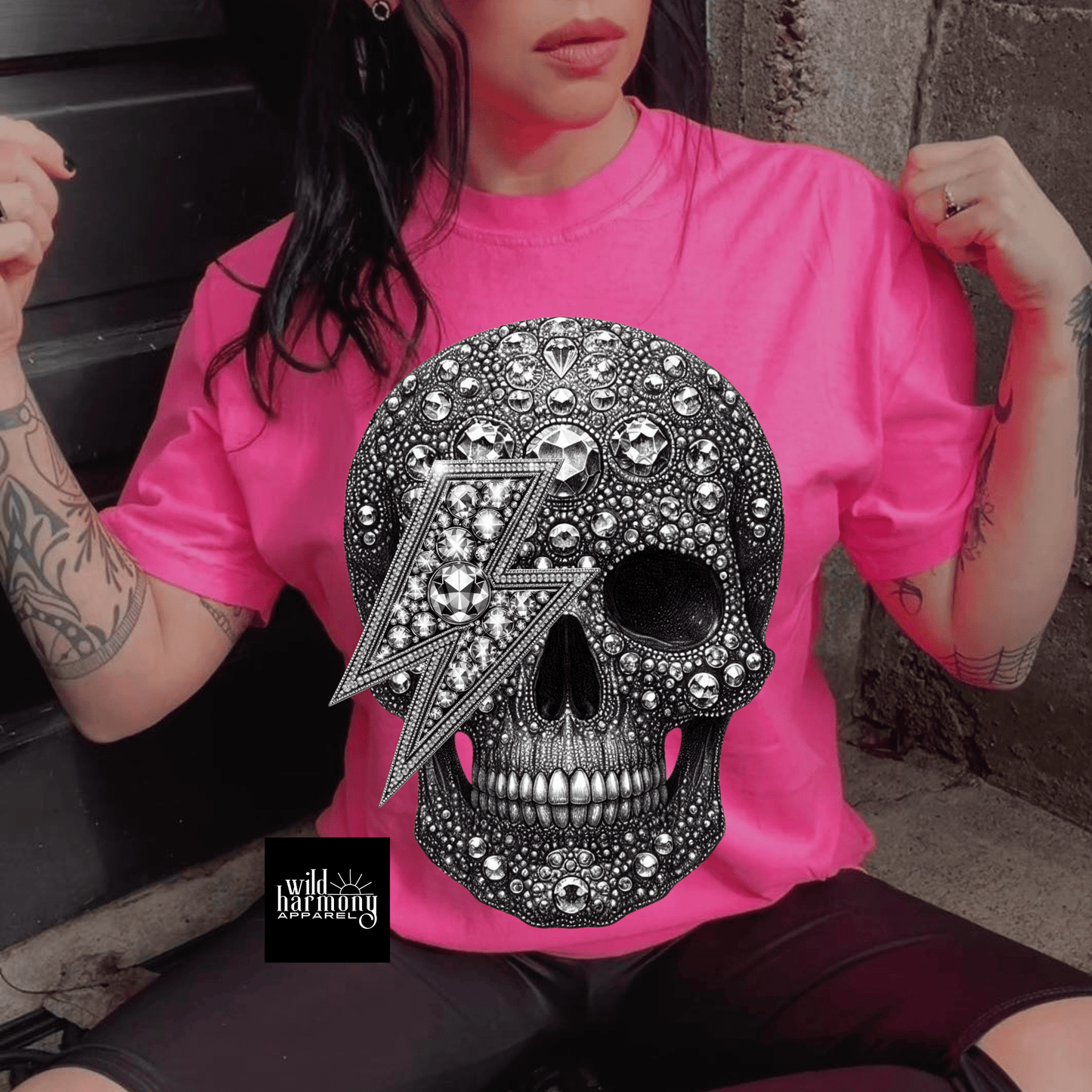 Faux Bling Skully Oversized Graphic TShirt or Hoodie