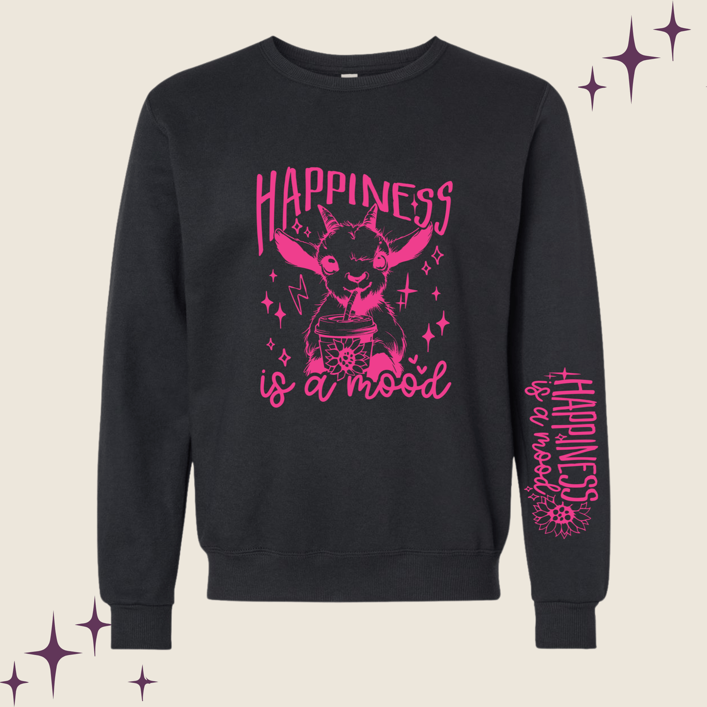 Happiness is a Mood Black Eco-Friendly Crewneck Sweatshirt