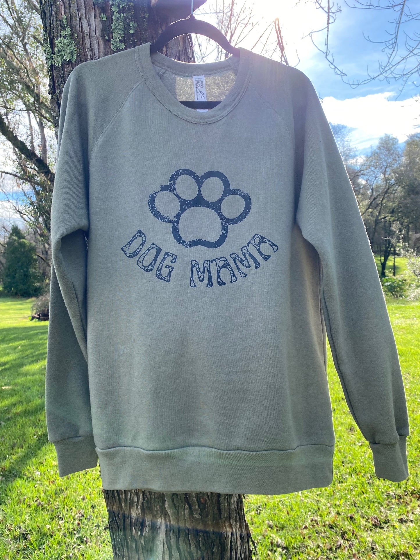 Dog Mama Paw Print Eco-Friendly Army Green Sweatshirt