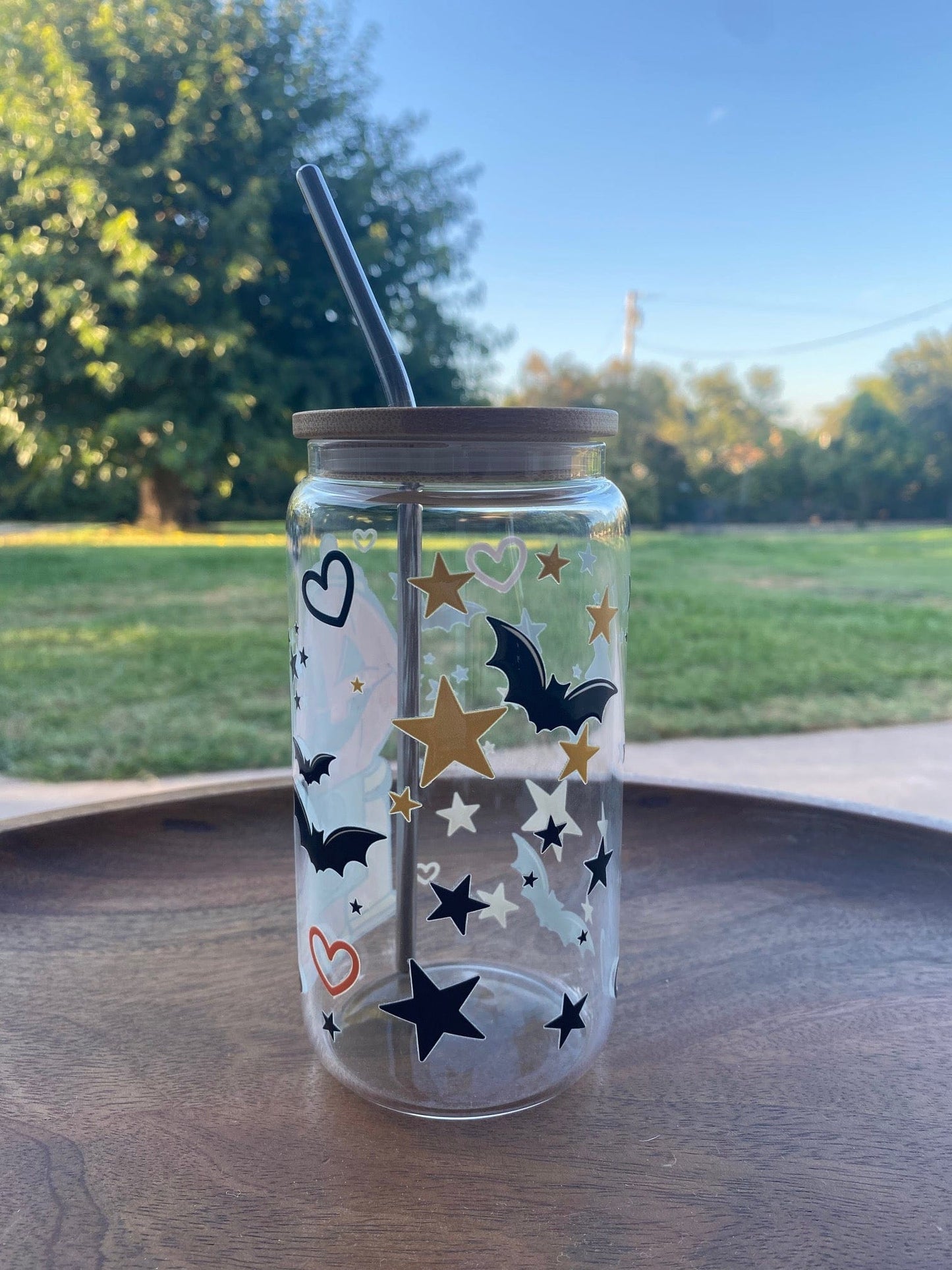 Pumpkin Gumball Glass Halloween Cup with Lid and Straw