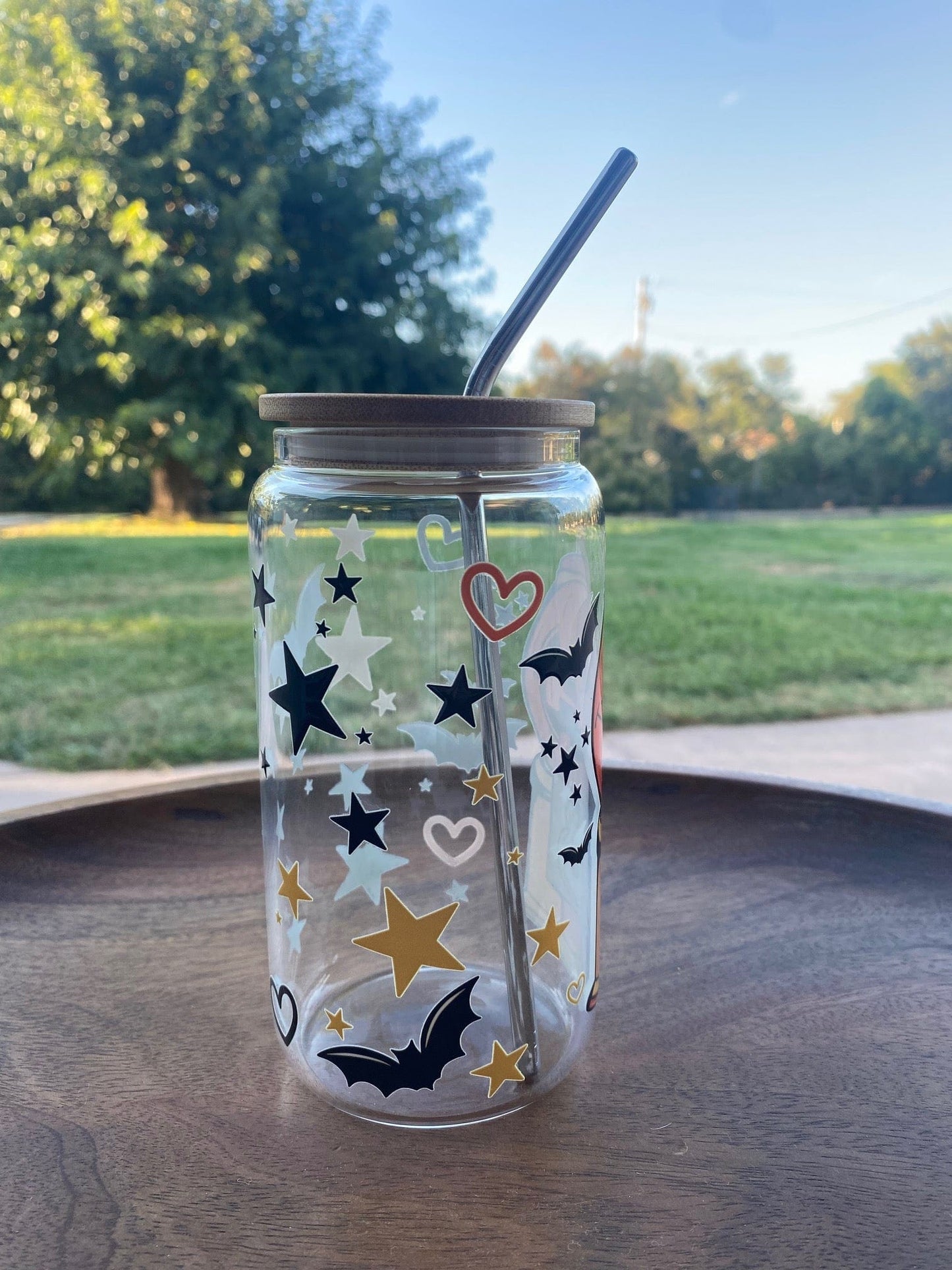 Pumpkin Gumball Glass Halloween Cup with Lid and Straw