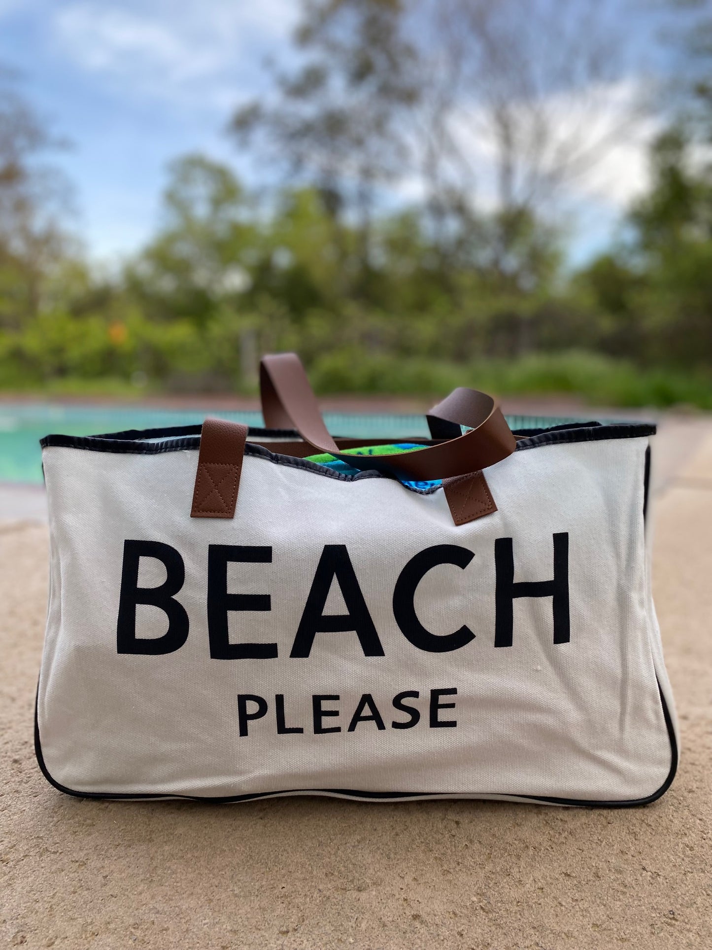 Beach Please Large Canvas Tote Bag
