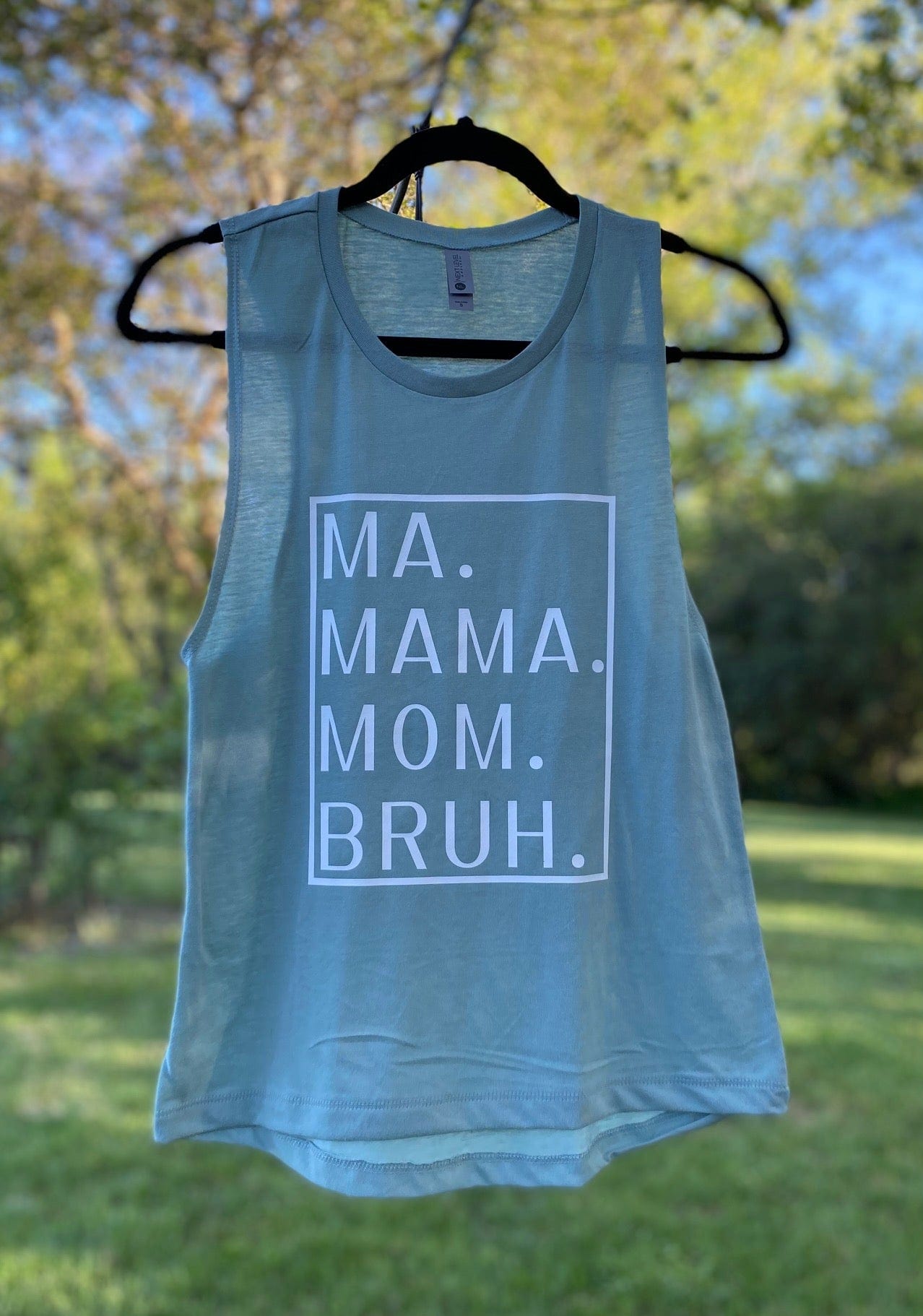 Ma Mama Mom Bruh Womenswear Sleeveless Tank Top in Stonewashed Green