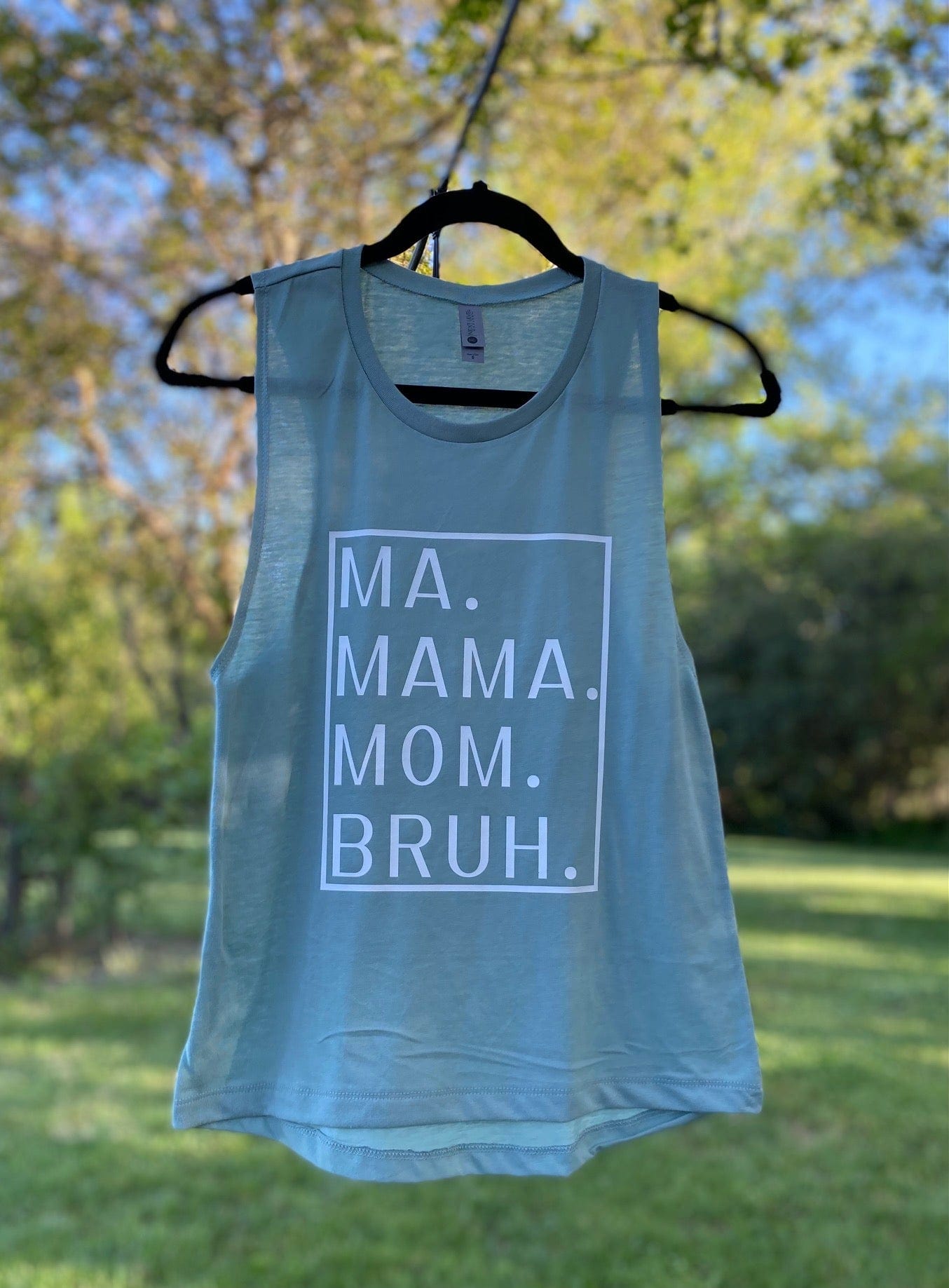 Ma Mama Mom Bruh Womenswear Sleeveless Tank Top in Stonewashed Green