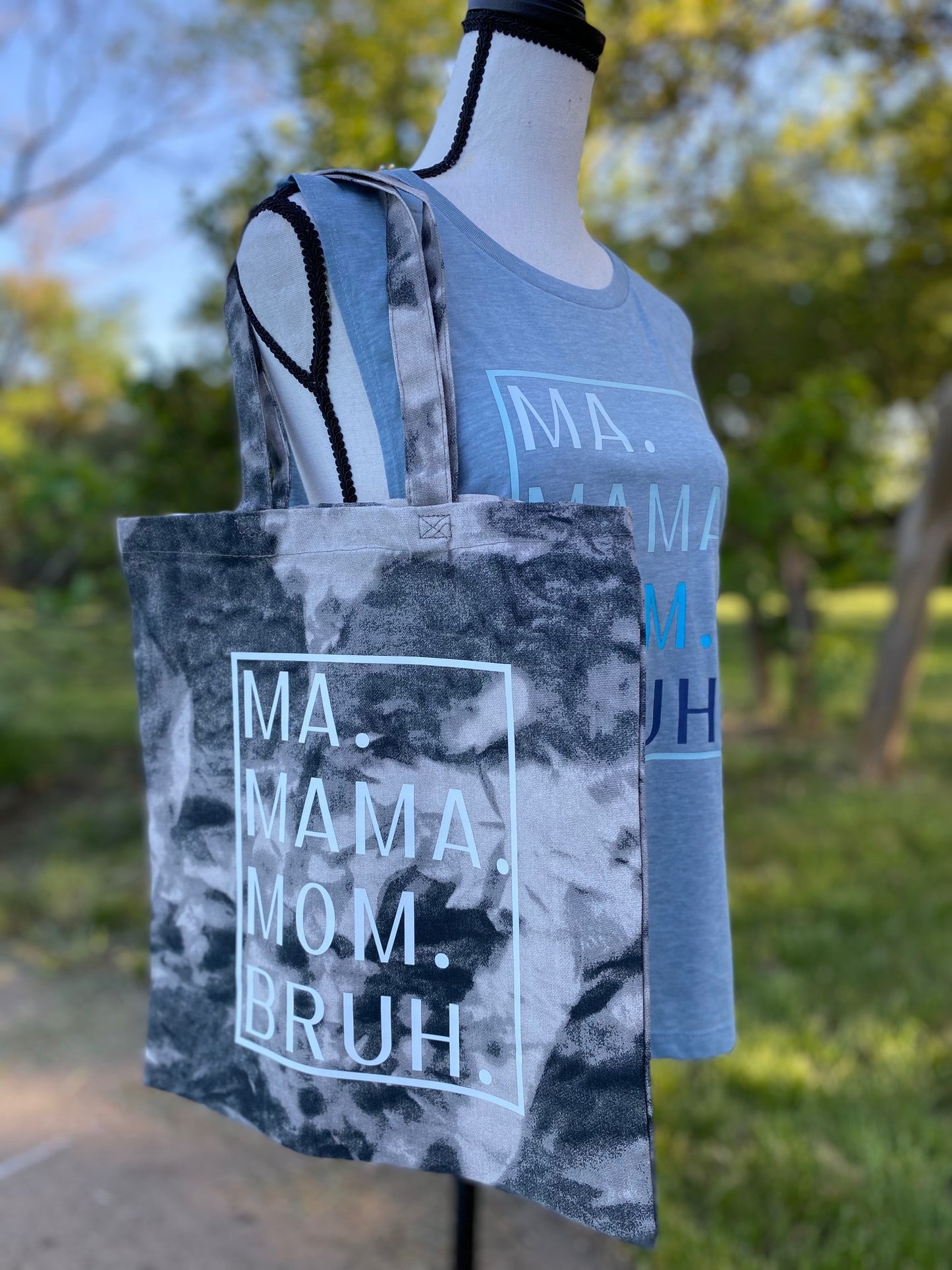 Ma Mama Mom Bruh Charcoal Tie Dyed Canvas Tote Bag