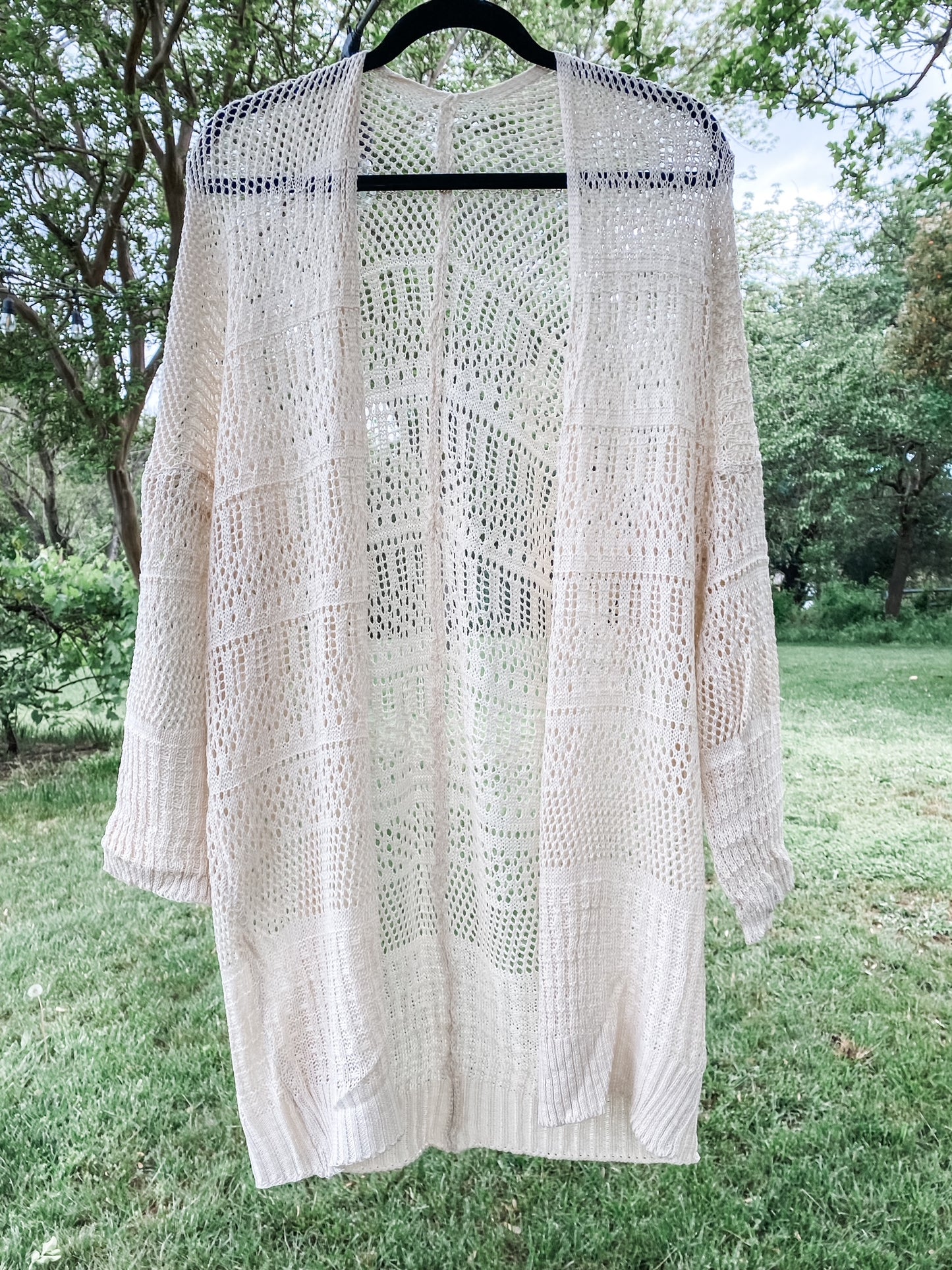 Cream Knit Netted Cardigan