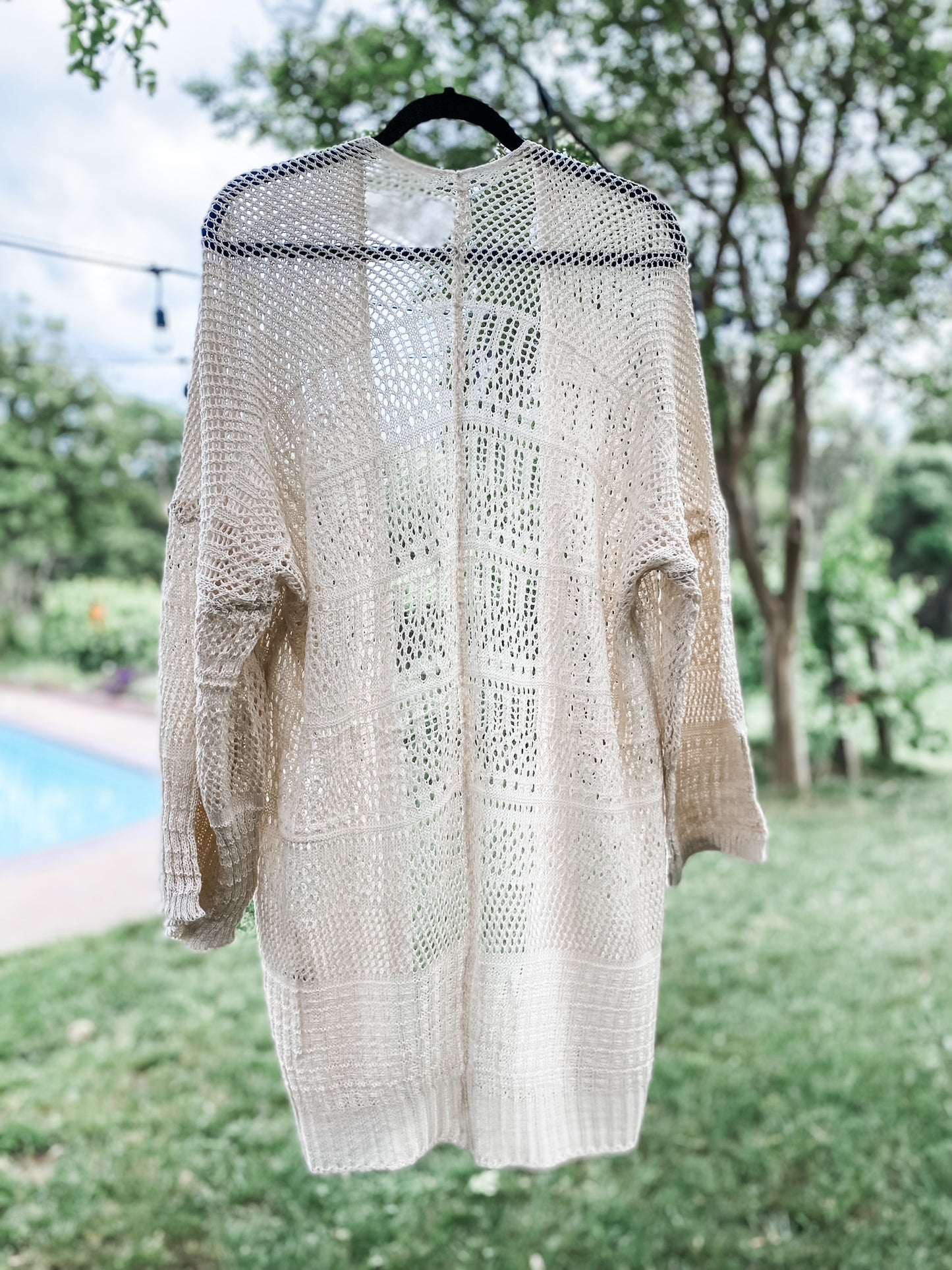 Cream Knit Netted Cardigan