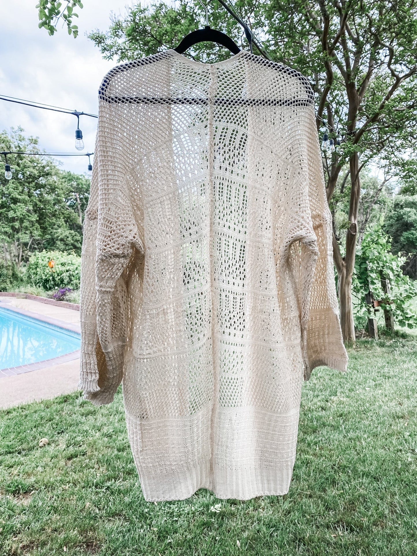 Cream Knit Netted Cardigan