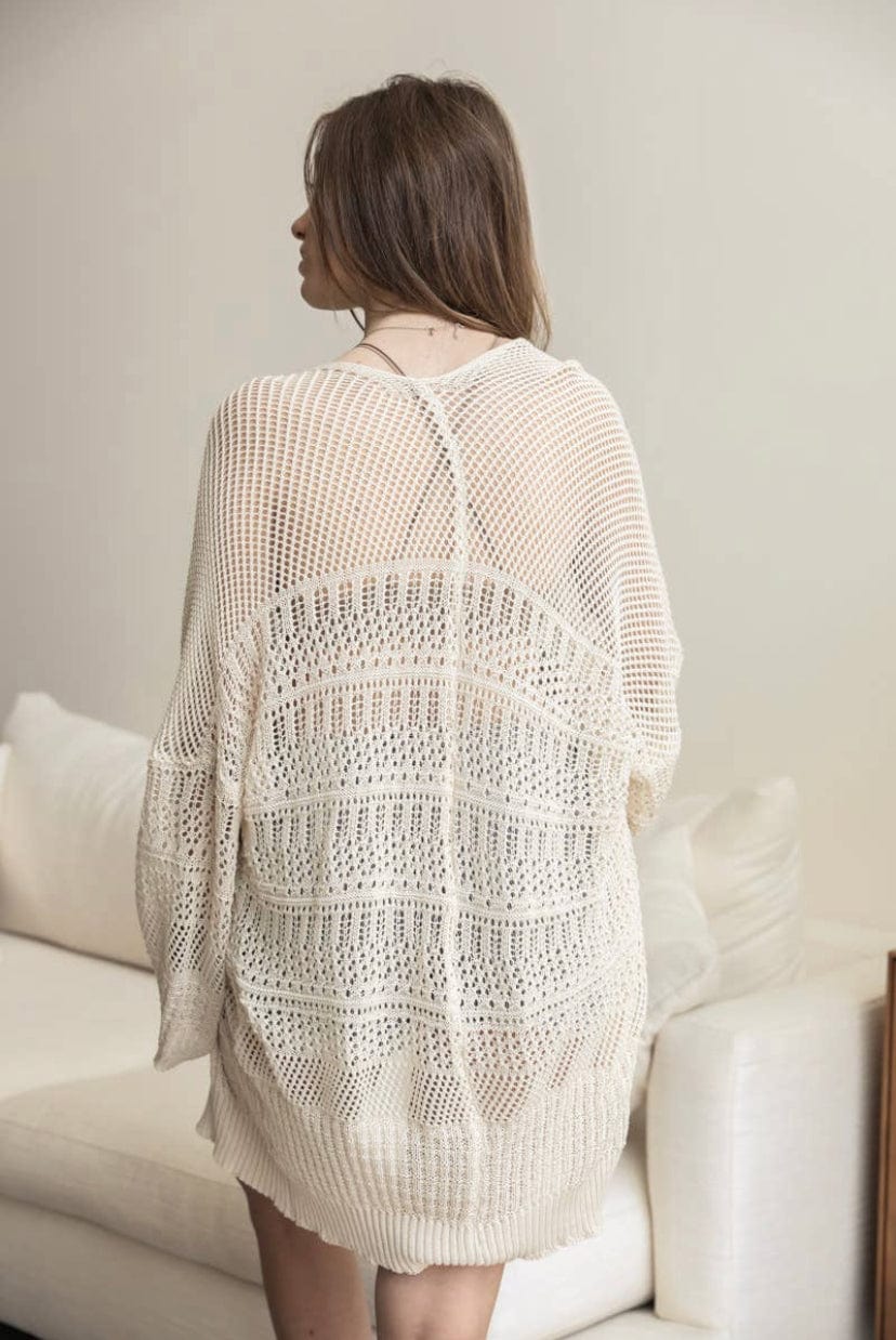 Cream Knit Netted Cardigan