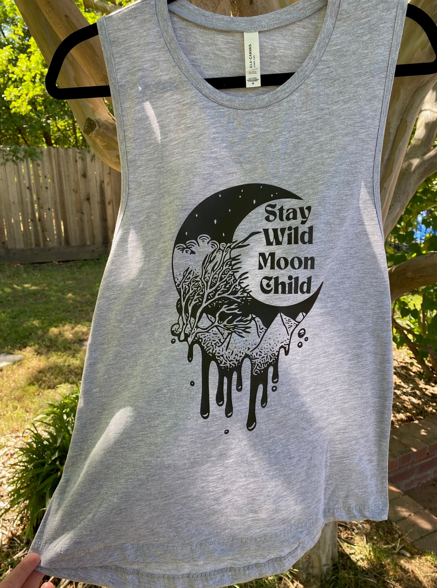 Stay Wild Moon Child Graphic Gray Muscle Tank Top