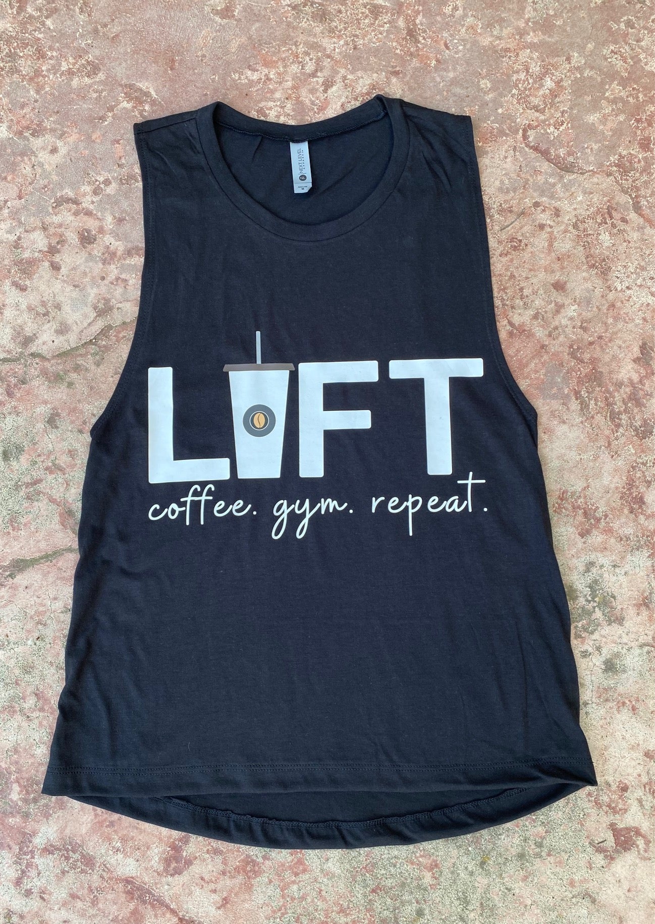 LIFT Coffee. Gym. Repeat. Black Muscle Tank Top