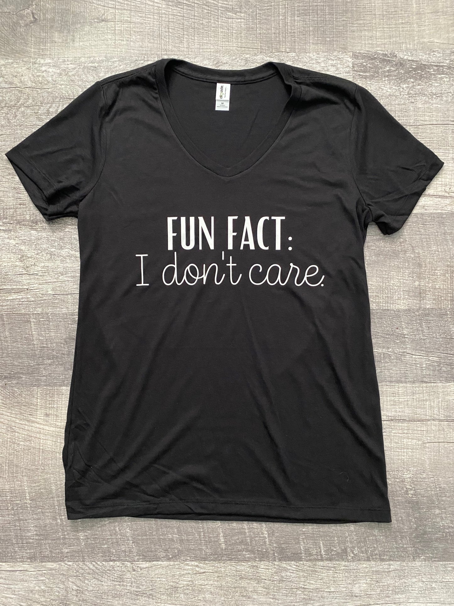 Fun Fact: I Don't Care Black Eco-Friendly V-Neck T-Shirt