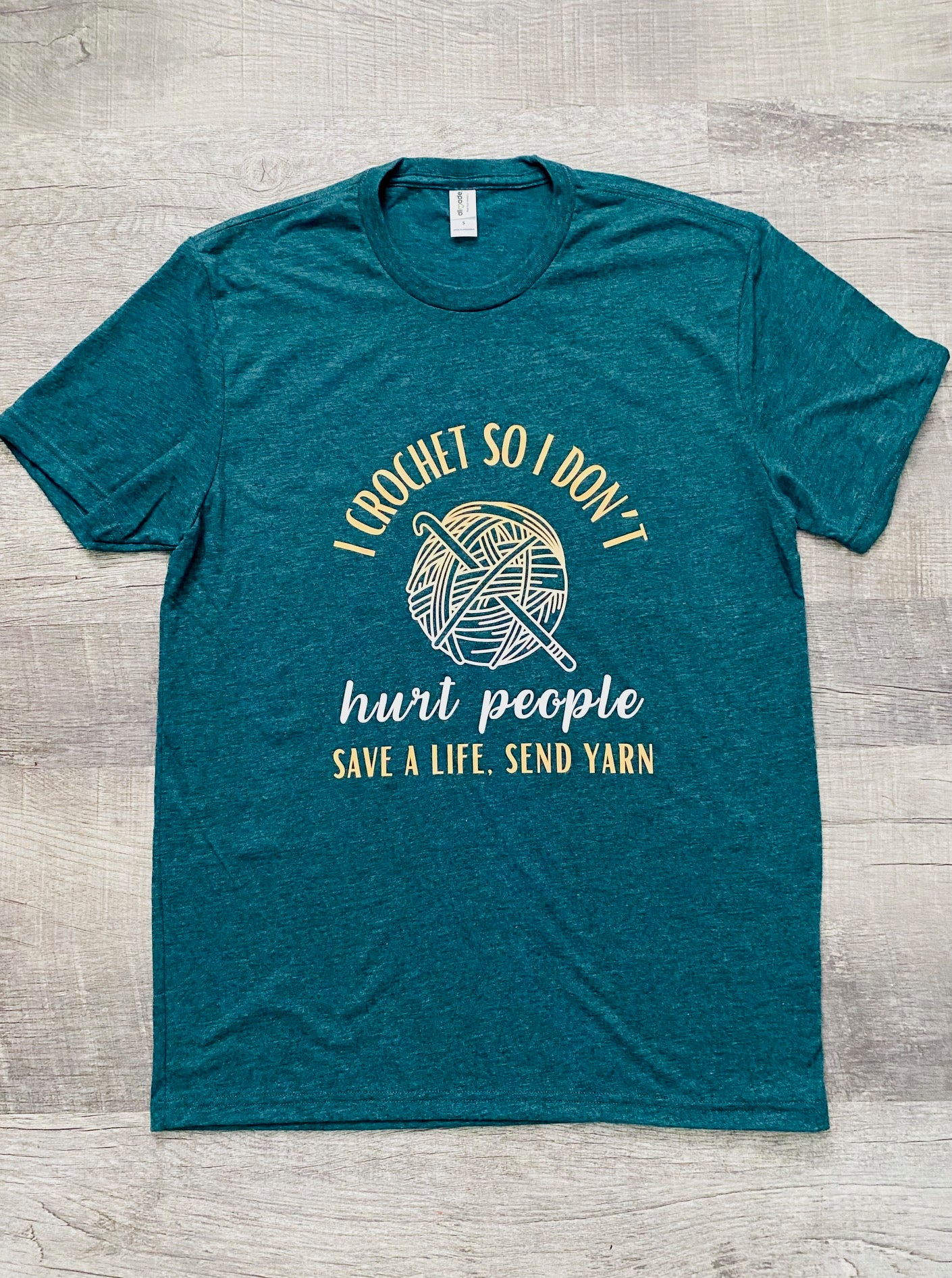 I Crochet So I Don't Hurt People on Sea Green Eco-Friendly T-Shirt