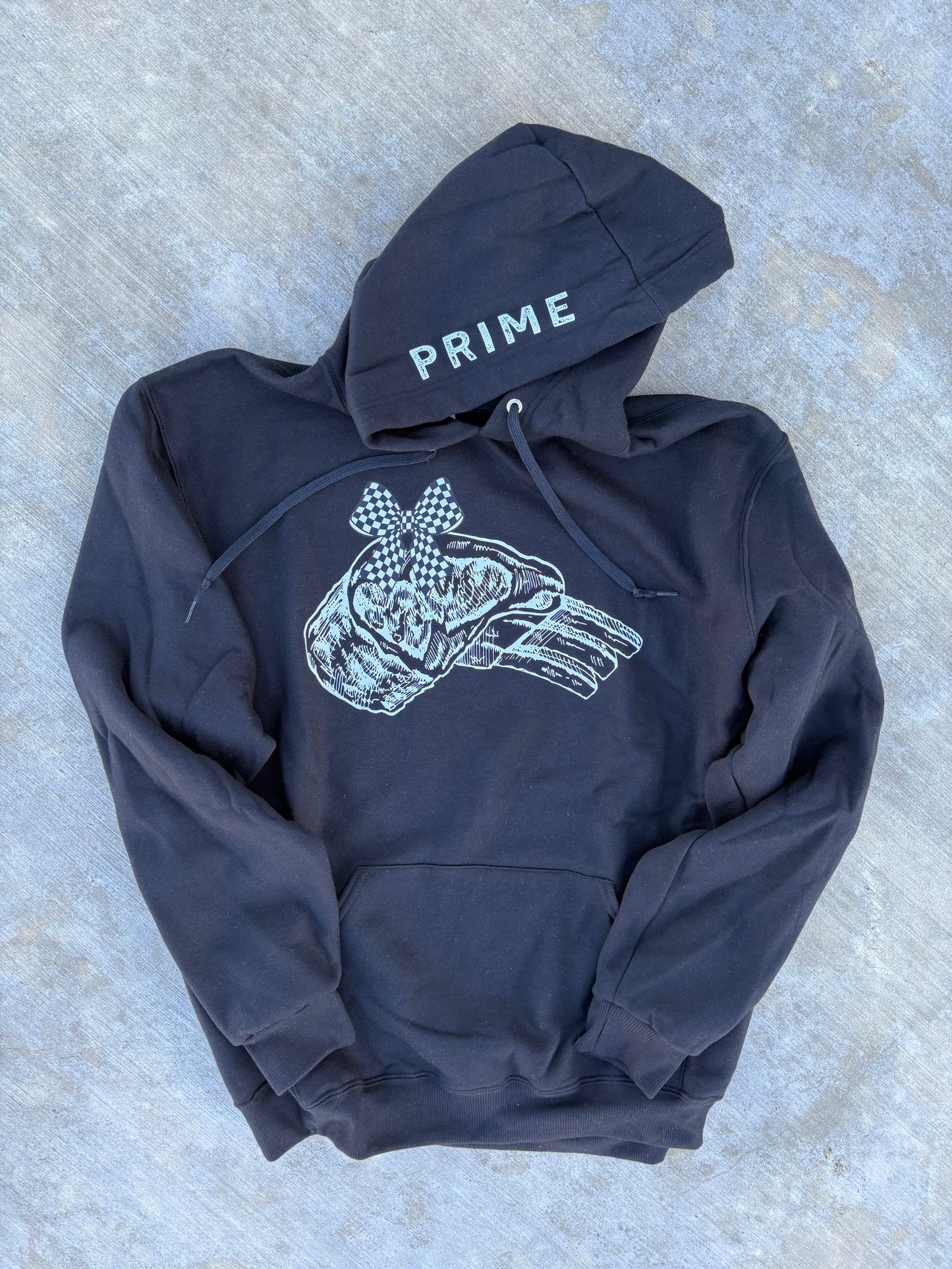 Prime Rib with Checkered Bow Black Hoodie