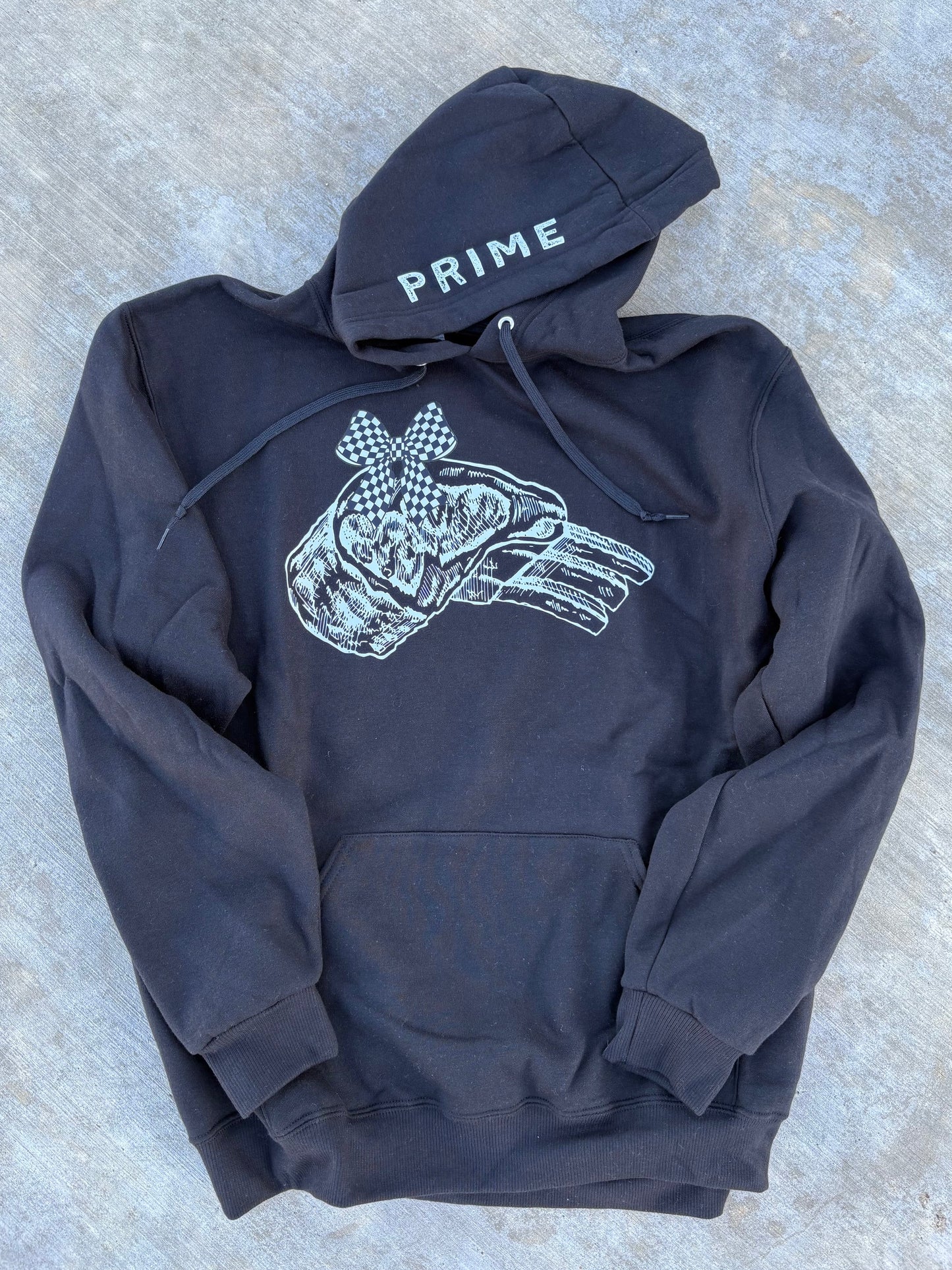 Prime Rib with Checkered Bow Black Hoodie