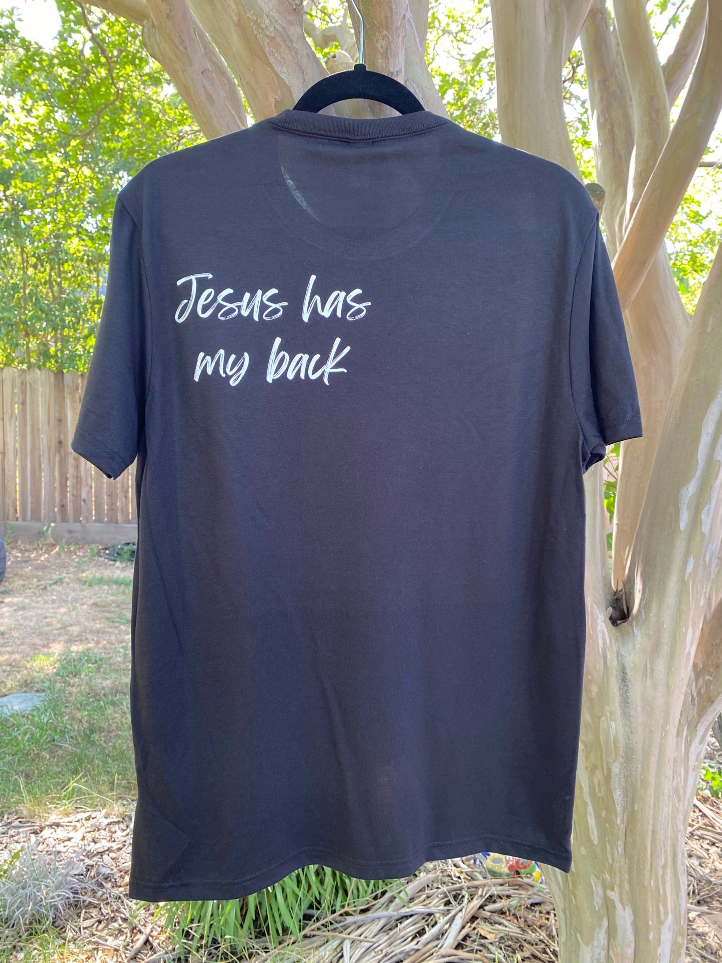 Jesus Has My Back Black Sustainably Made T-Shirt