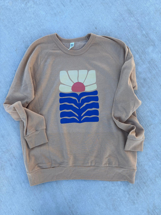 Mid Century Flower Tan Sweatshirt