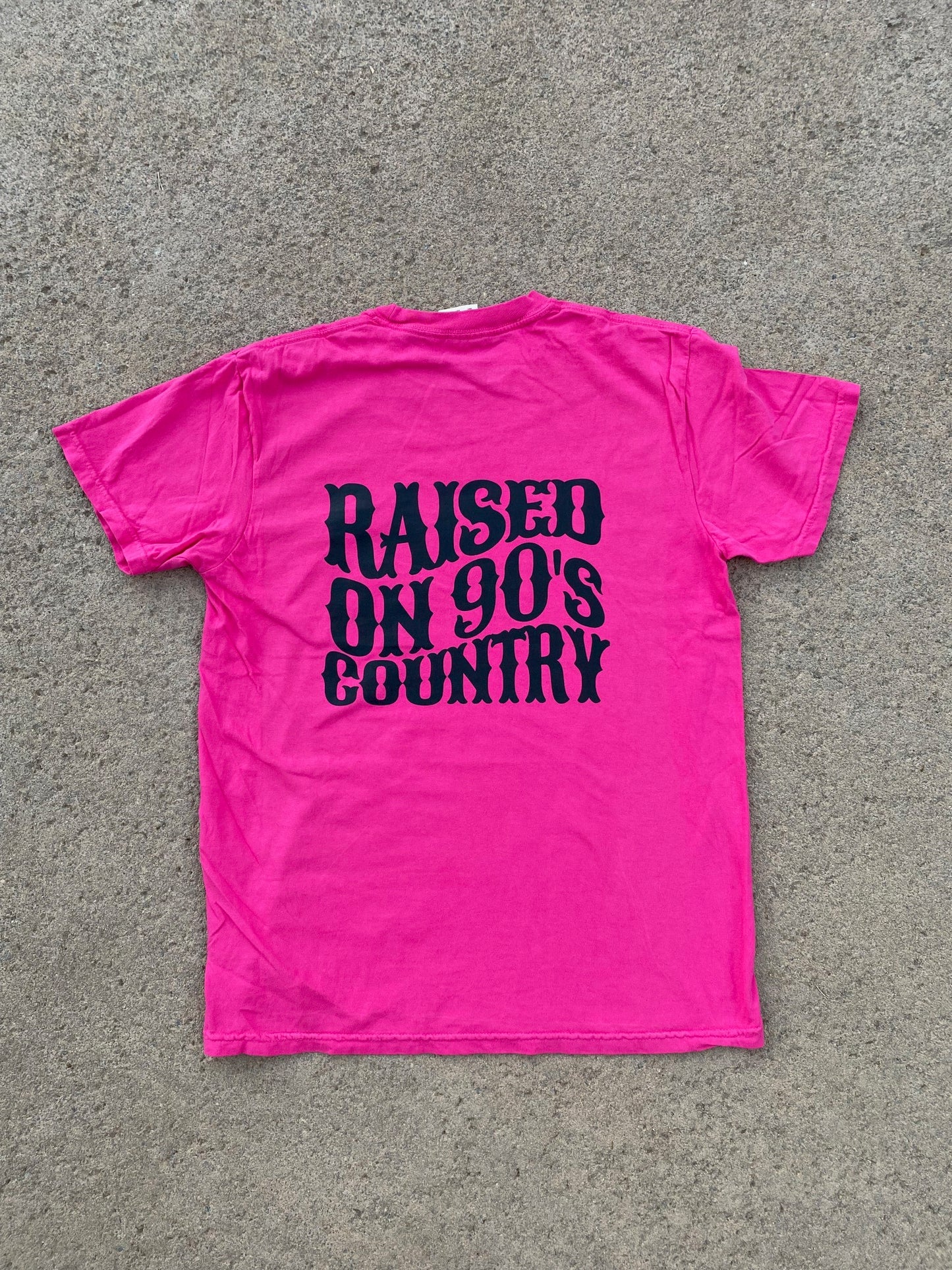 Raised on 90s Country Bright Pink Graphic T-Shirt Cotton Top
