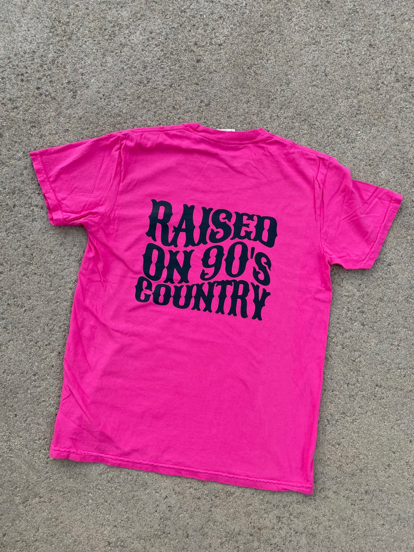 Raised on 90s Country Bright Pink Graphic T-Shirt Cotton Top