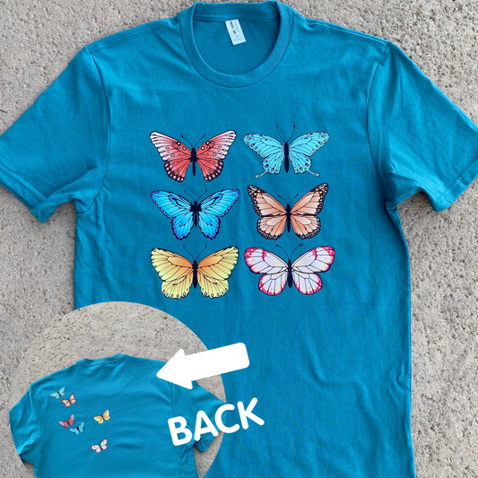 Butterflies on an Oceanic Teal Eco-Friendly Cotton T-Shirt Top
