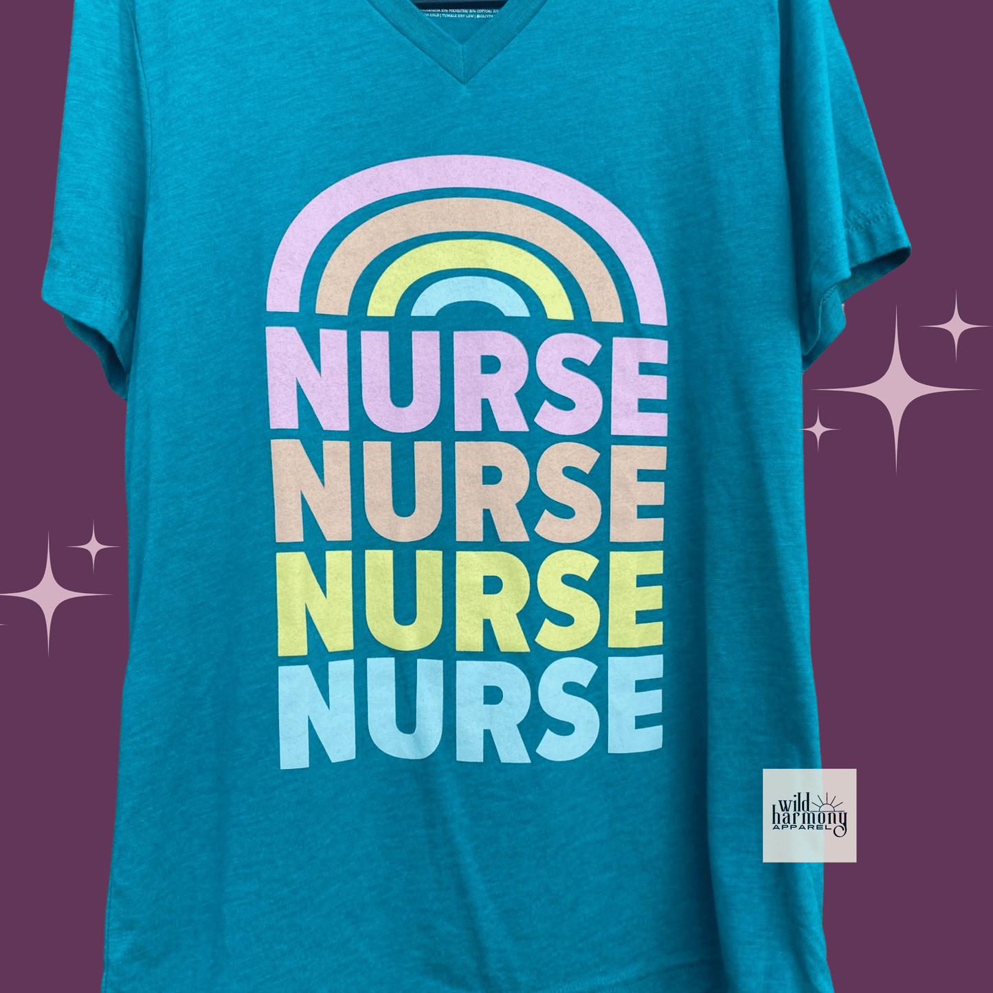 Nurse with Rainbow on Teal V-Neck T-Shirt