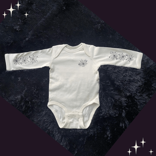 Web Wonders Long Sleeve Baby Onesie - Natural with Spider Web Graphics