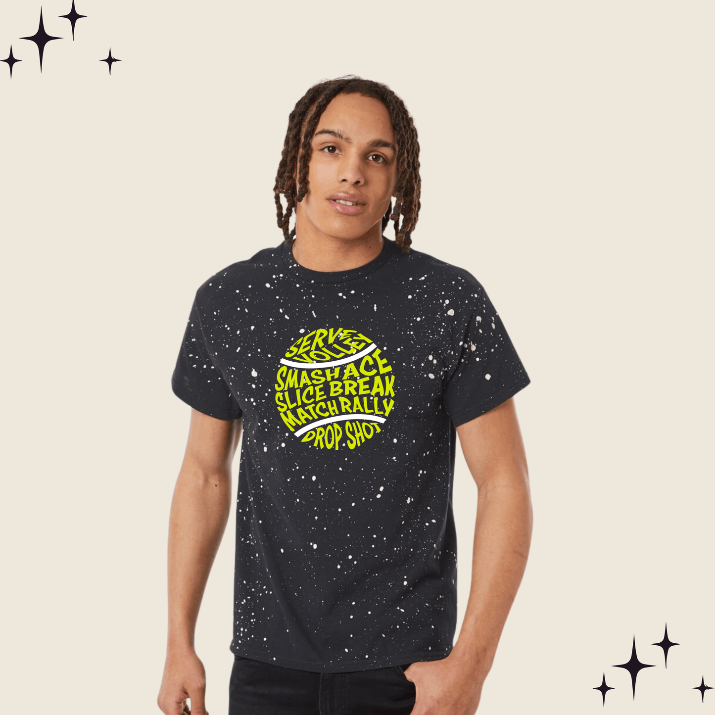 Tennis Ball Bleach Washed Black Graphic Cotton T-Shirt